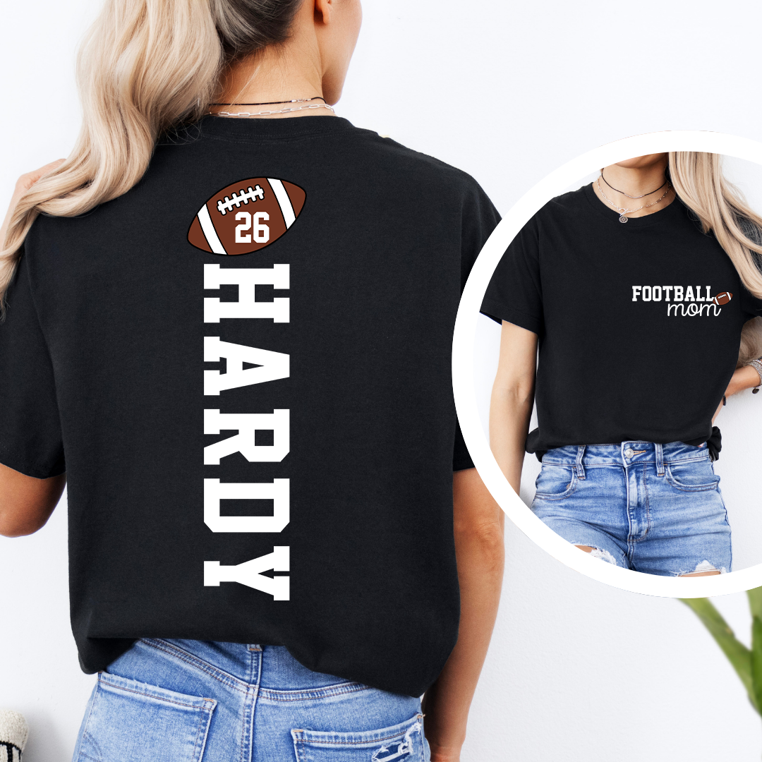 Custom Football Mom Game Day Tee with Kids’ Names & Numbers Tee