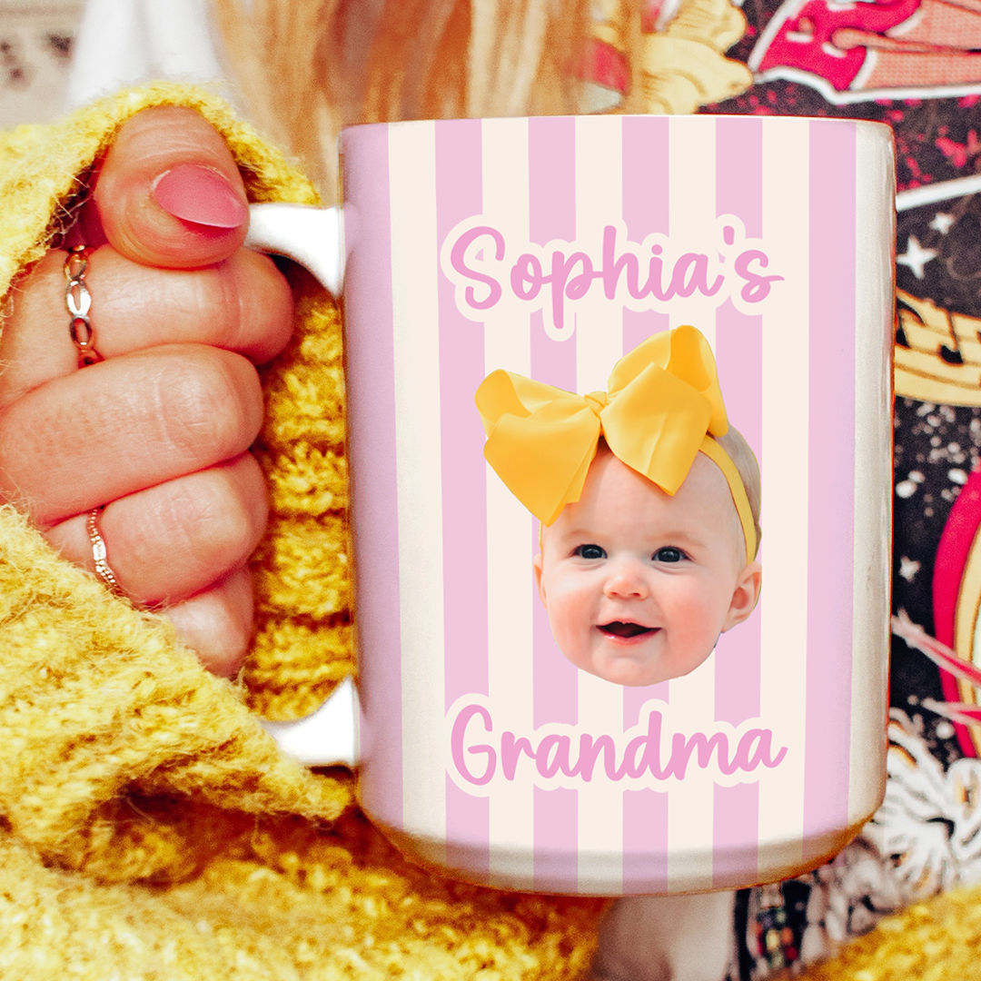 Personalized Stripe Baby Face Photo Mug