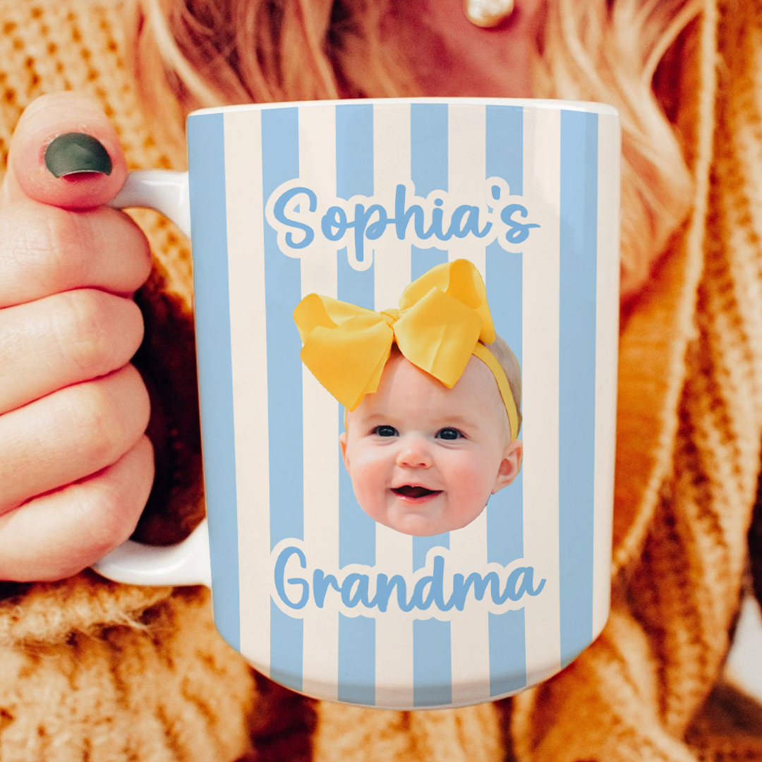 Personalized Stripe Baby Face Photo Mug