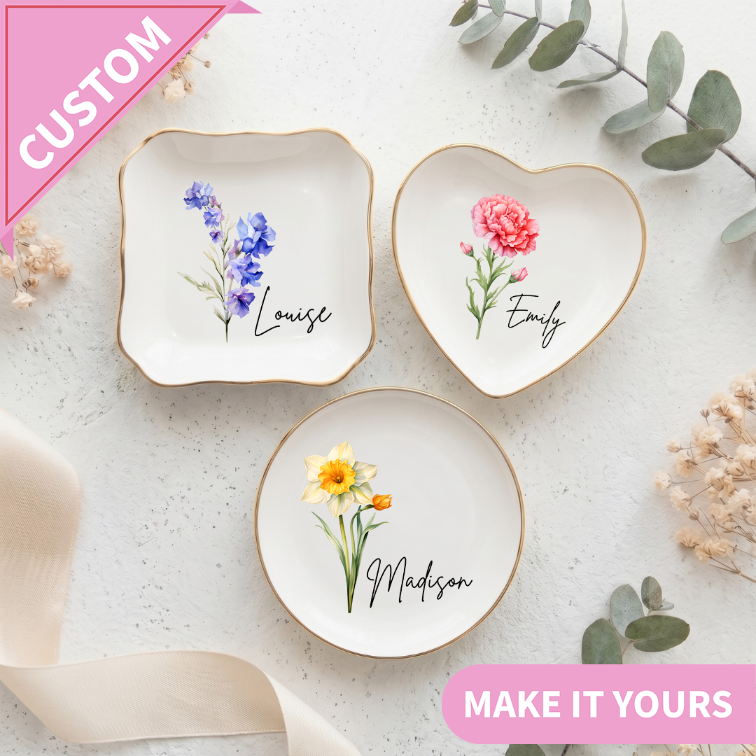 Personalised Birth Flower Ring Dish