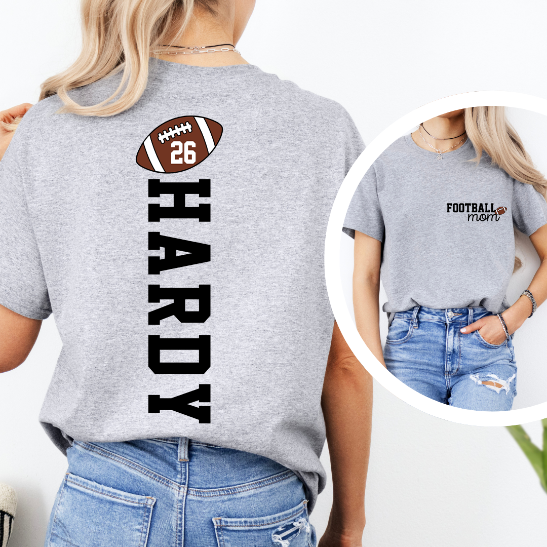 Custom Football Mom Game Day Tee with Kids’ Names & Numbers Tee