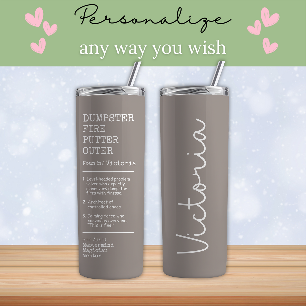 Personalisierbarer „Dumpster Fire“-Becher mit dem Namen „Putter Outer“