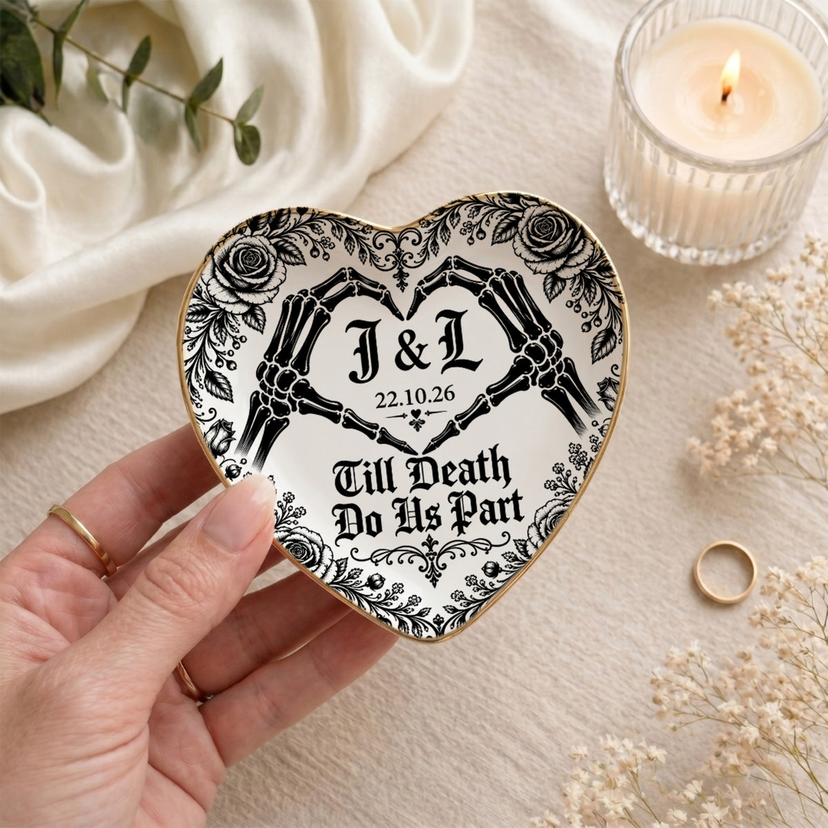 Personalized Till Death Do Us Part Skeleton Hand Ring Dish