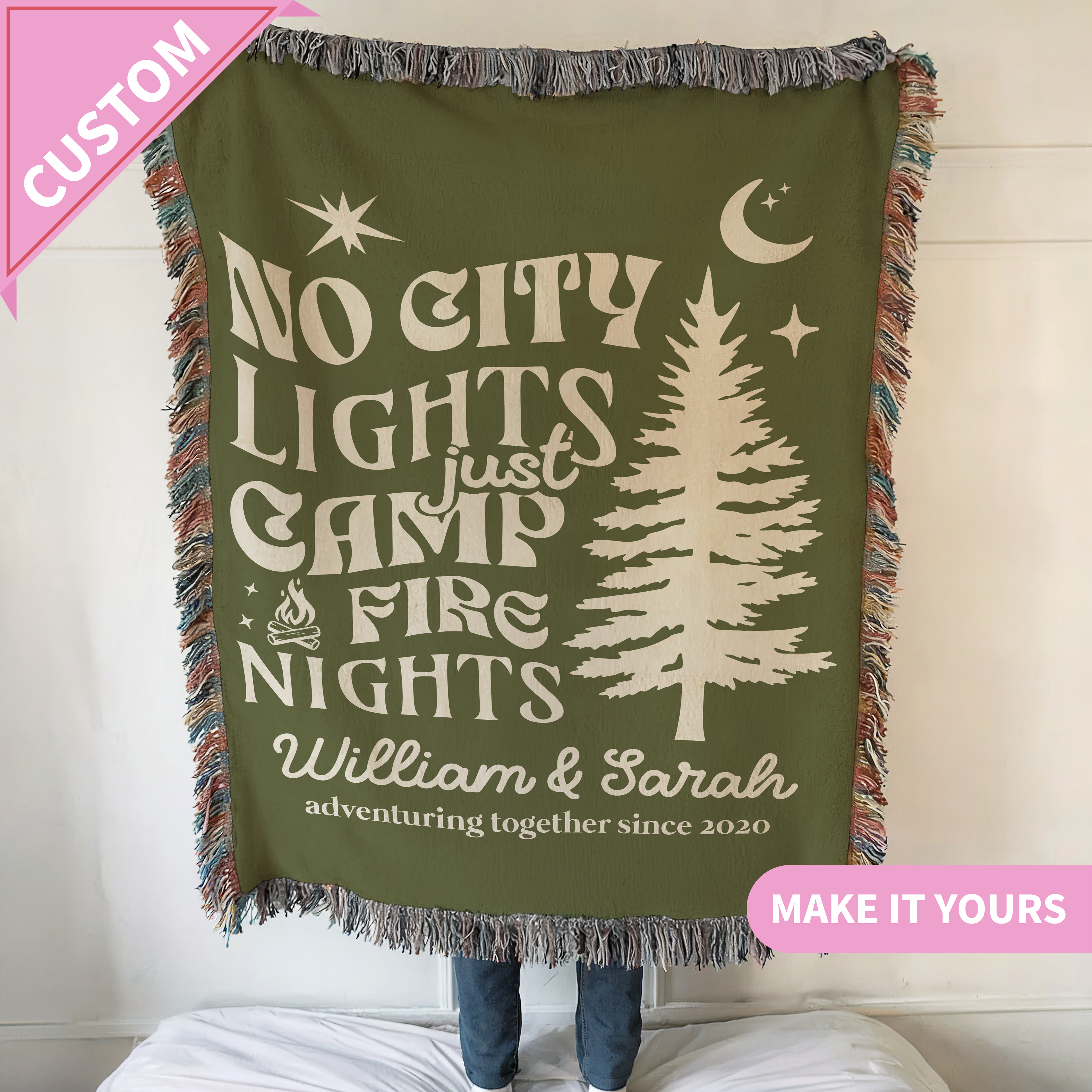 Custom No City Lights Camping Names & Year Blanket