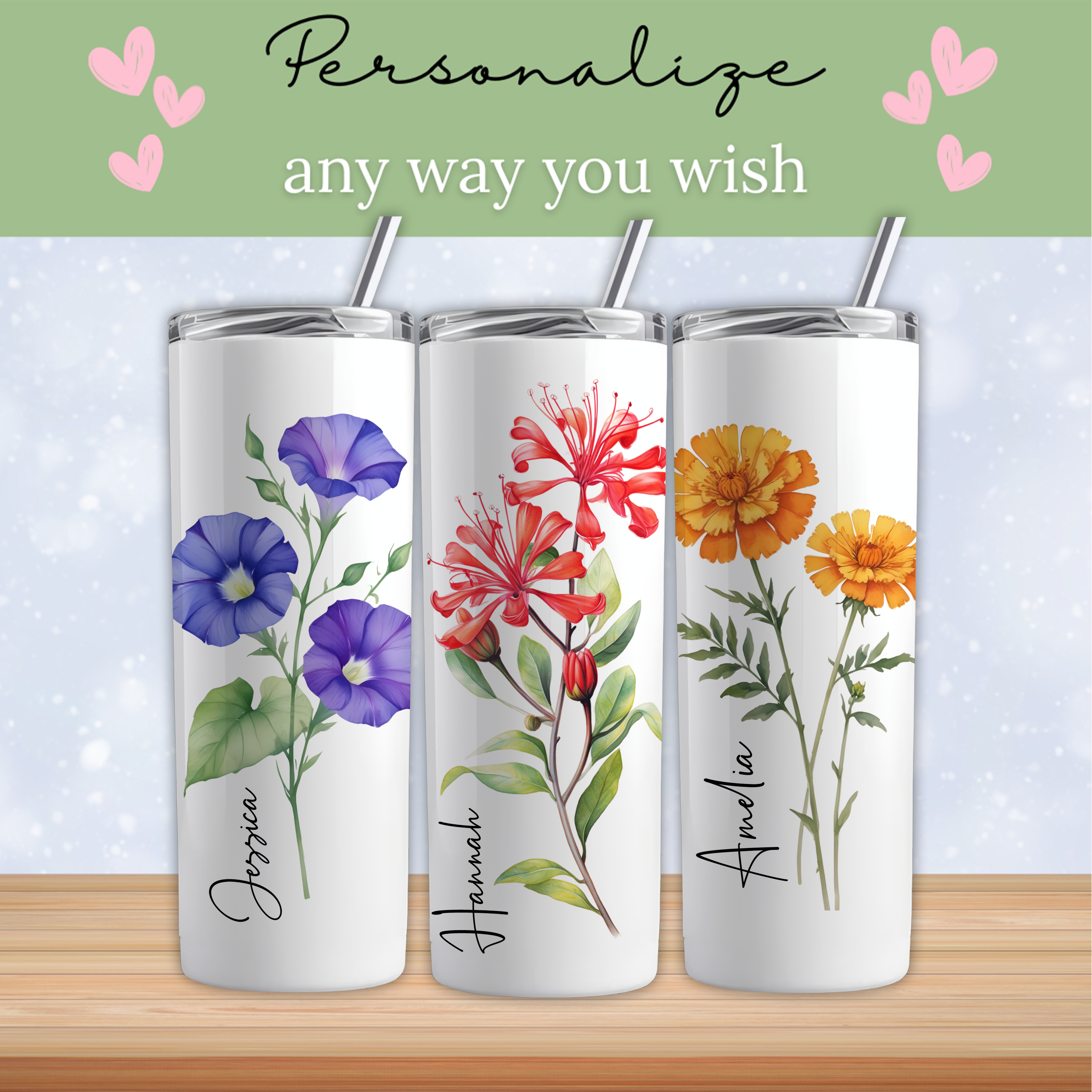 Personalize Birth Flower Tumbler