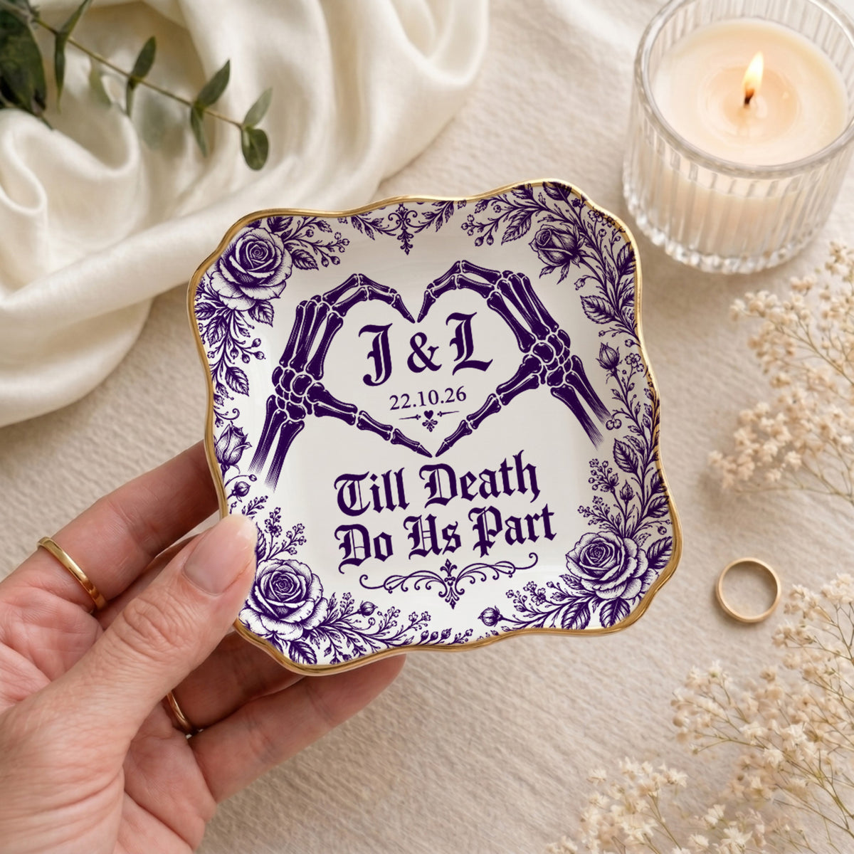 Personalized Till Death Do Us Part Skeleton Hand Ring Dish
