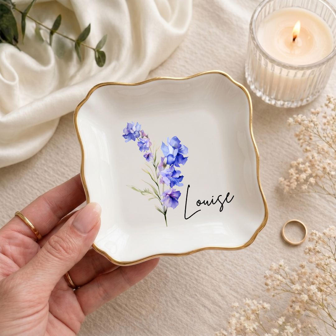 Personalised Birth Flower Ring Dish