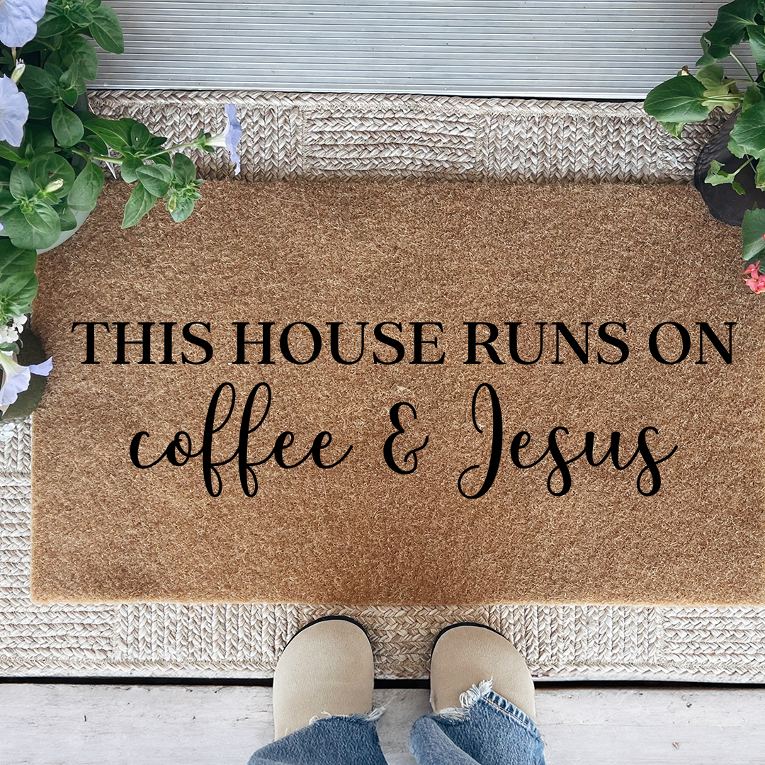 This House Runs On Coffee And Jesus Doormat