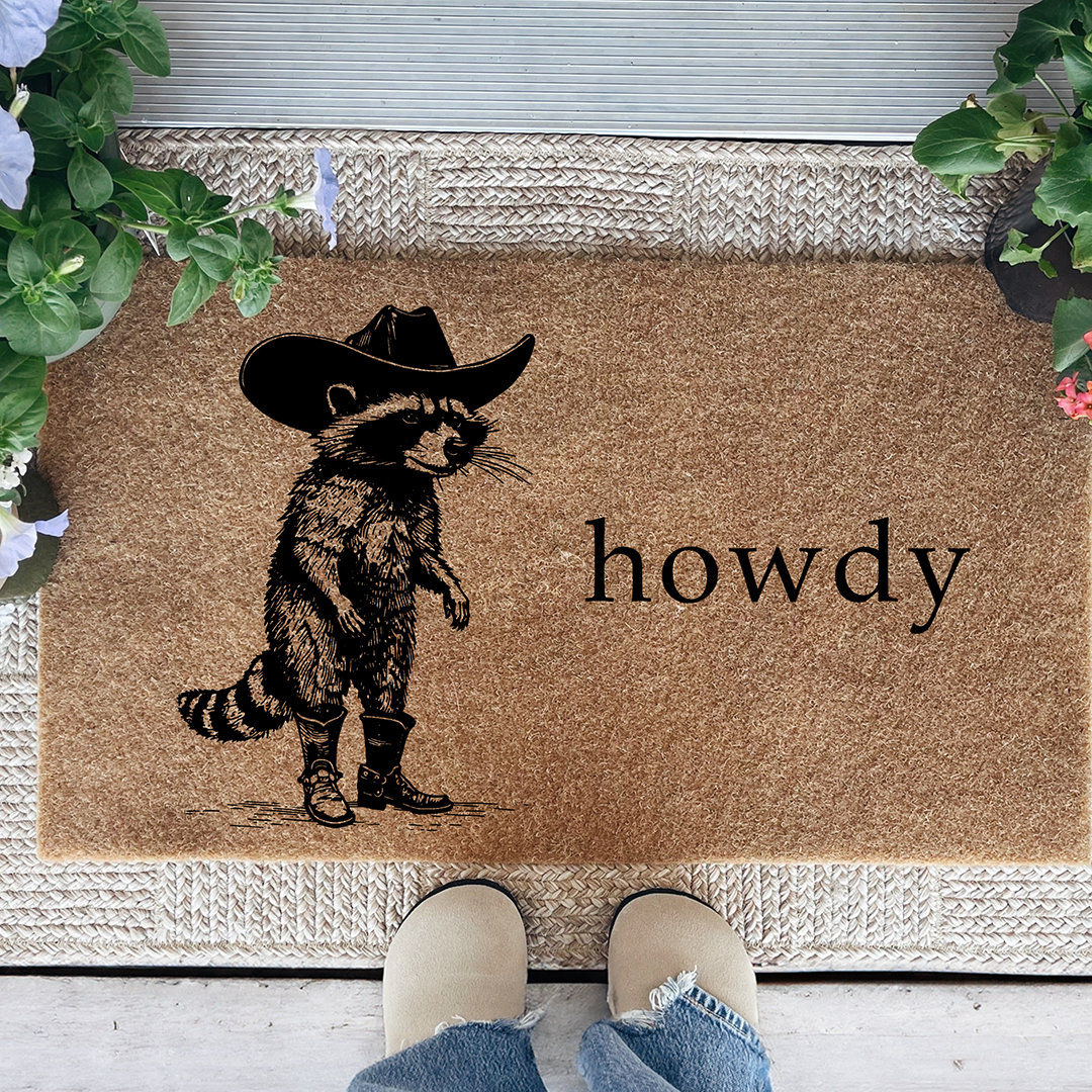 Howdy Racoon Cowboy Funny Doormat