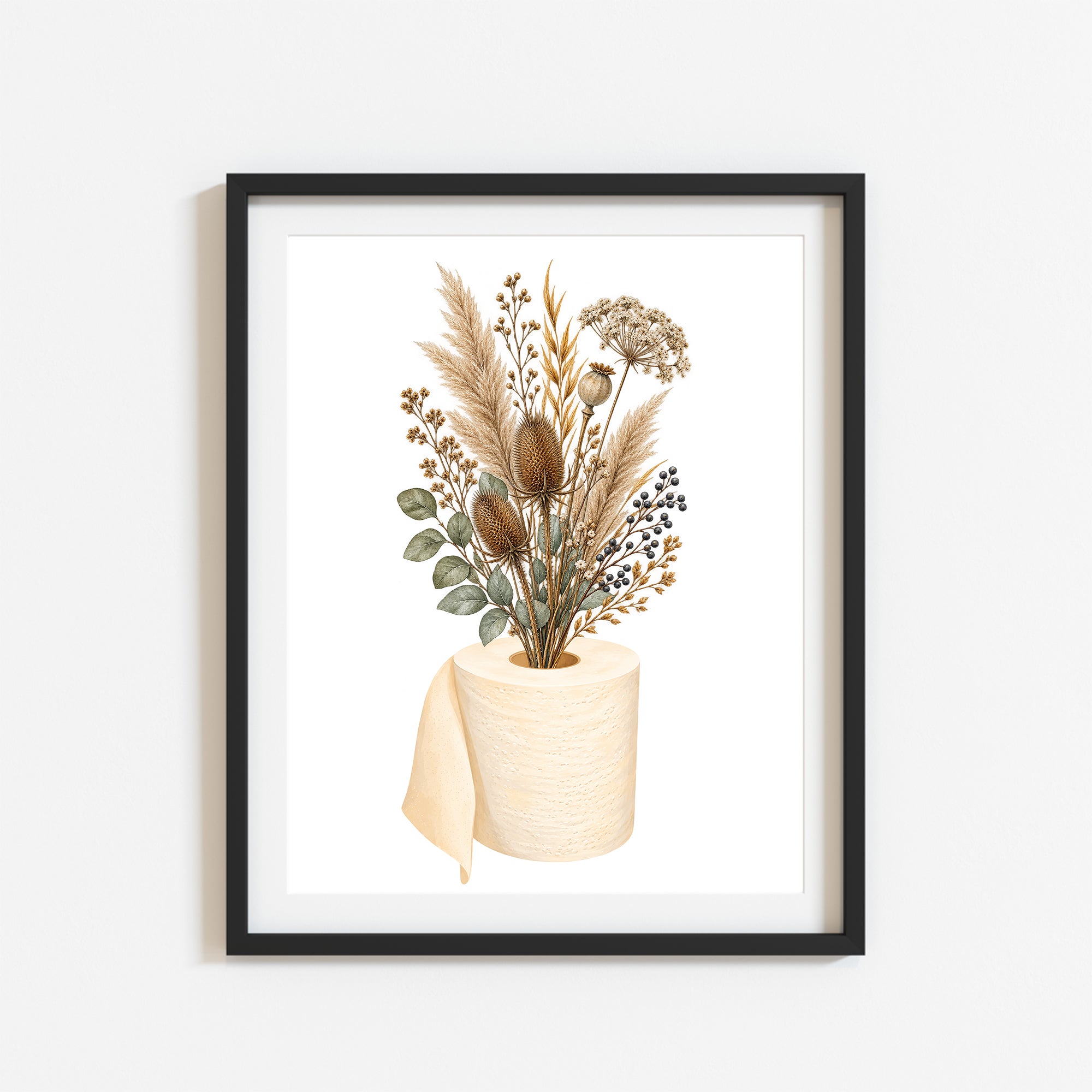 Boho-Trockenblumen im Toilettenpapier – Badezimmer-Wandbild