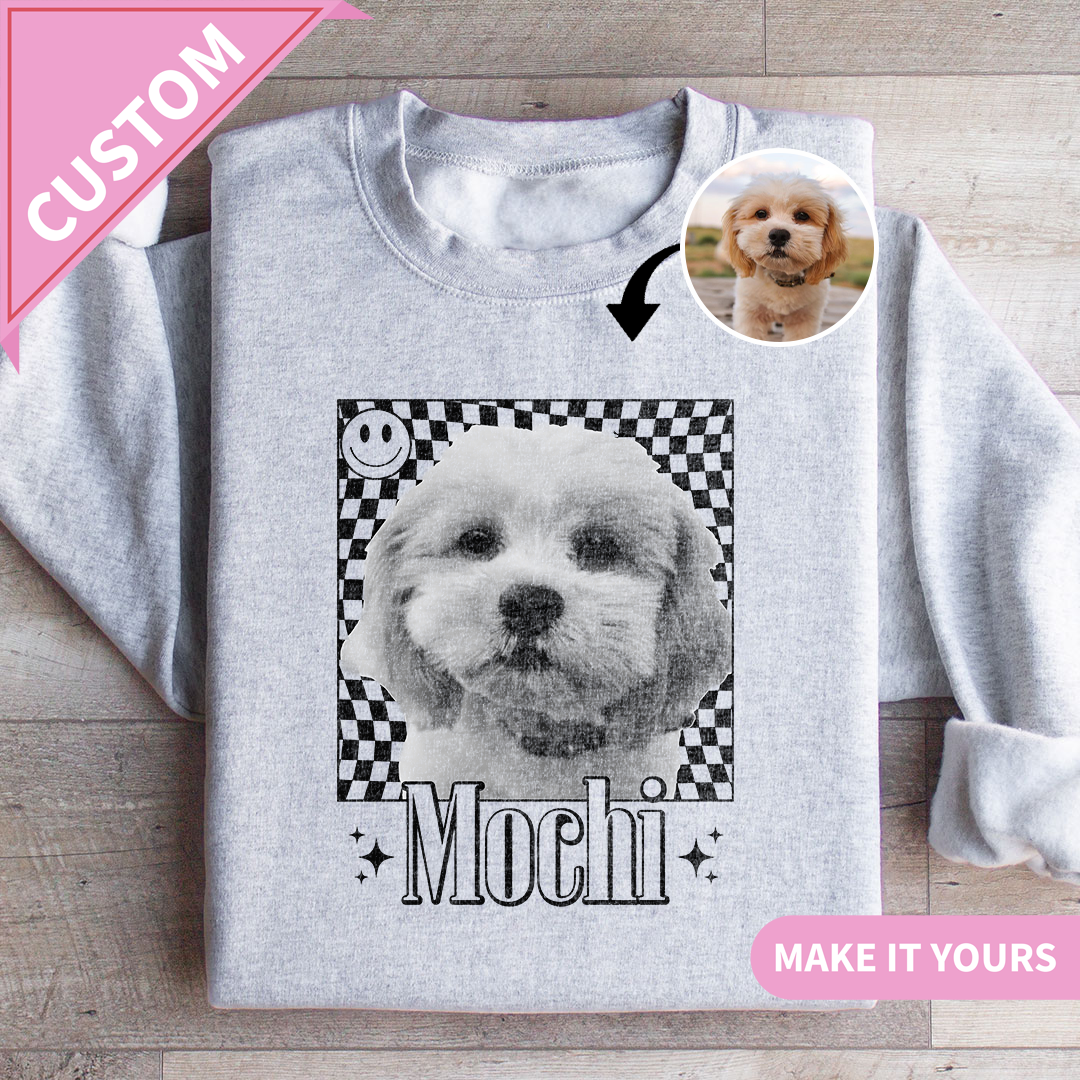 Custom Pet Face Y2K Retro Checkered Design Sweatshirt