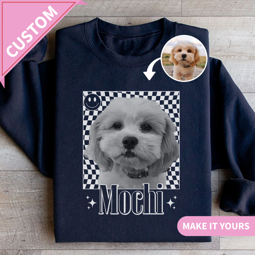 Custom Pet Face Y2K Retro Checkered Design Sweatshirt