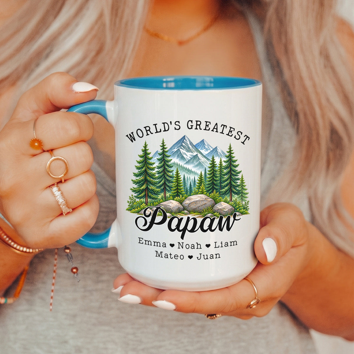 Personalisierte Papaw-Tasse mit den Namen der Kinder