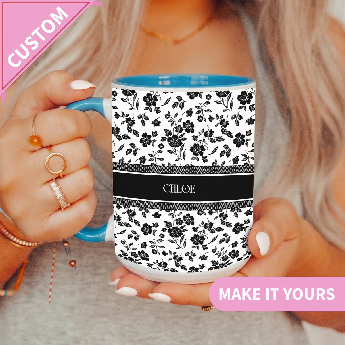 Mug floral personnalisé avec prénom