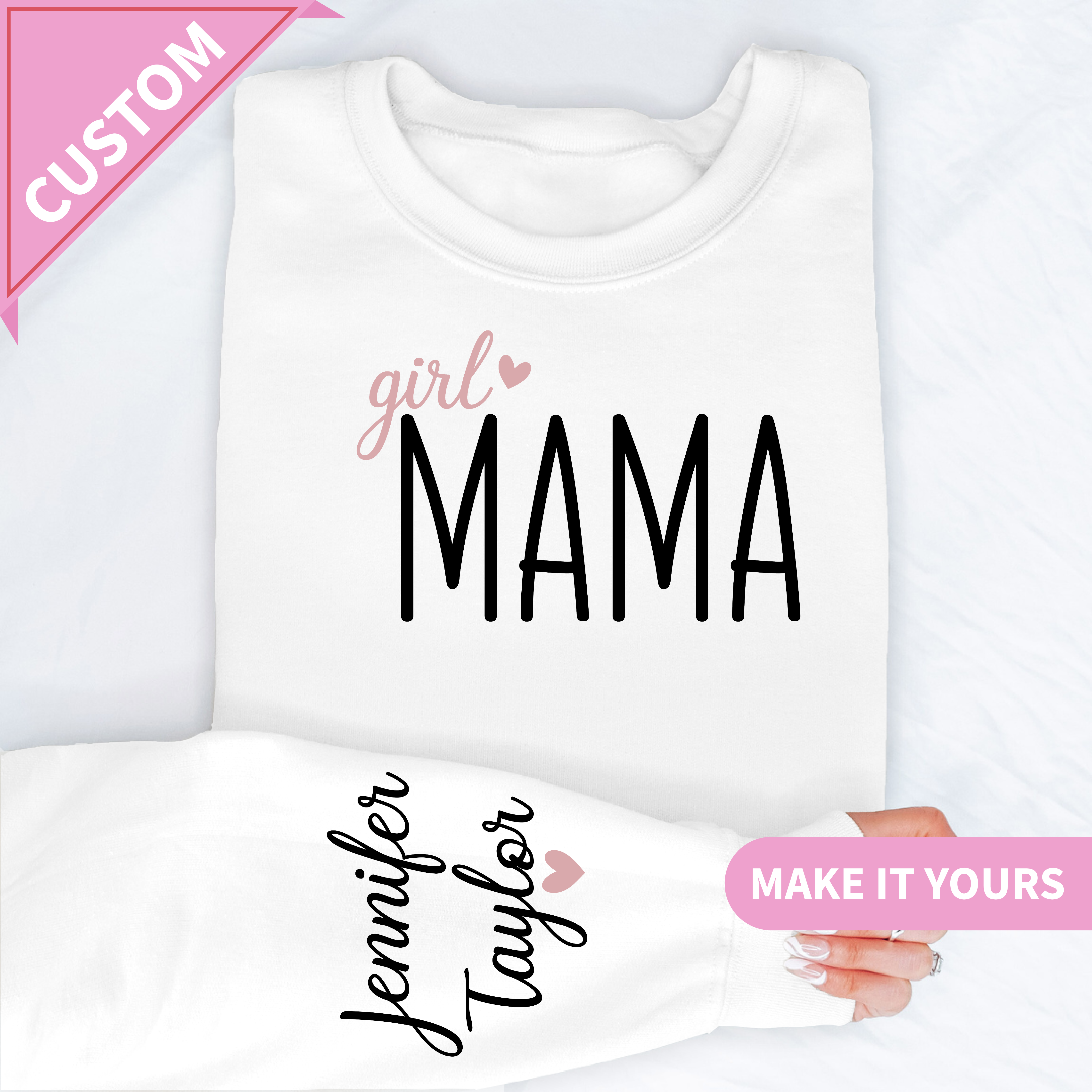 Custom Girl Mama With Baby Name Gift Sweatshirt