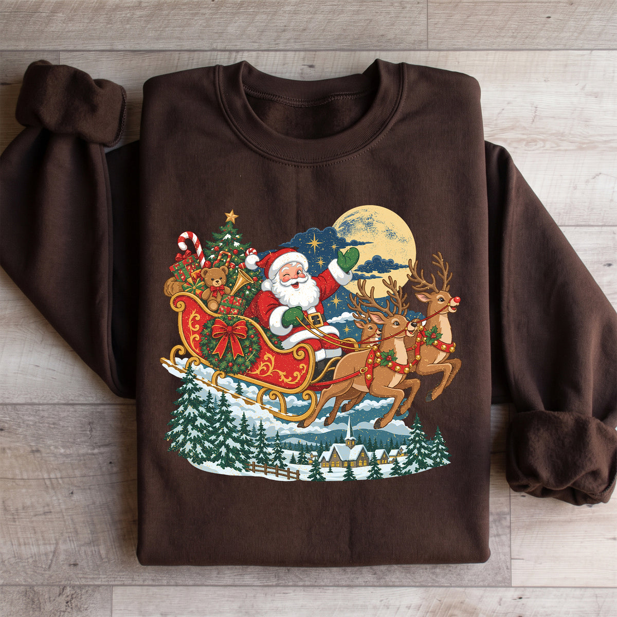 Sudadera navideña Vintage Santa Sleigh