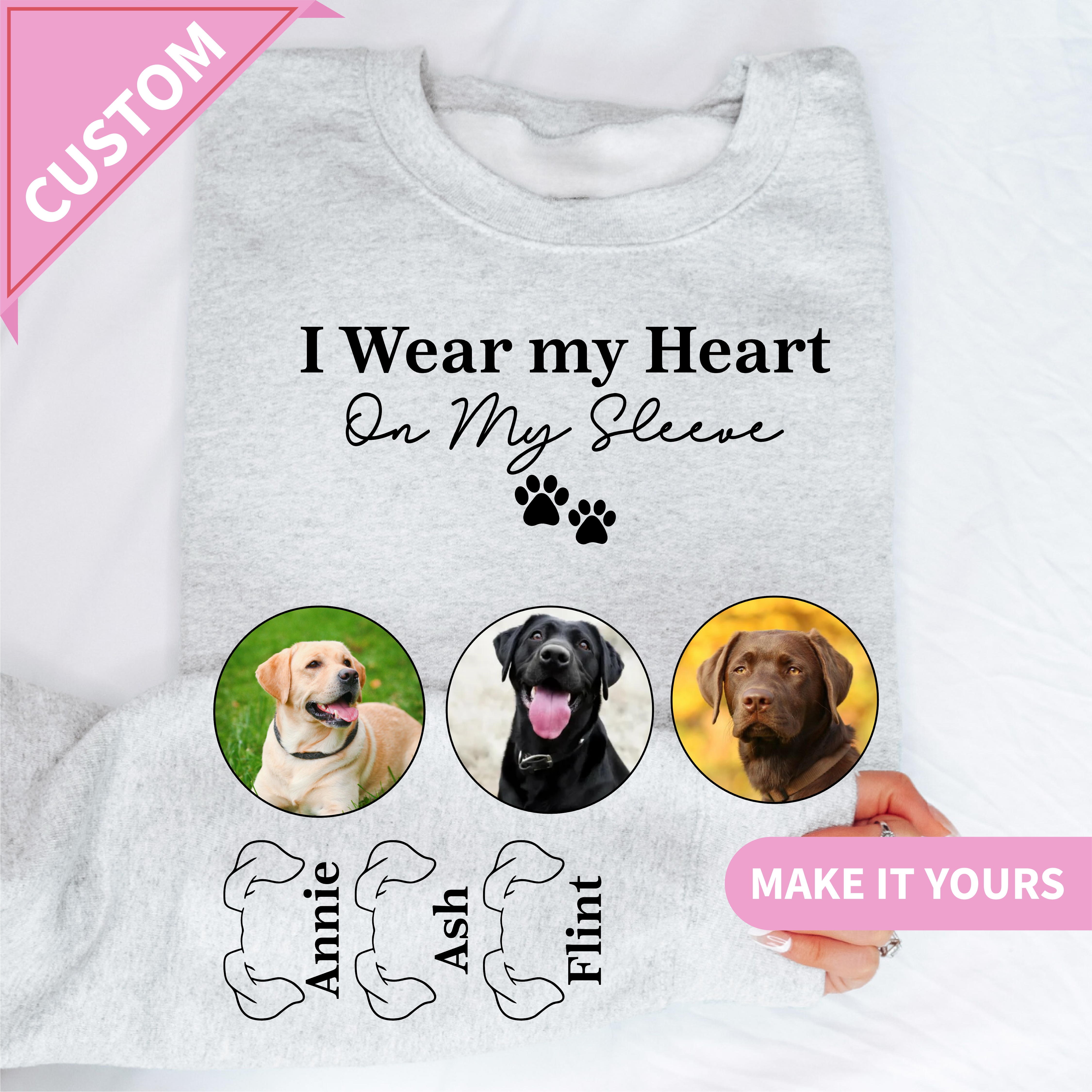 Custom I Wear My Heart On My Sleeve Name Sweatshirt