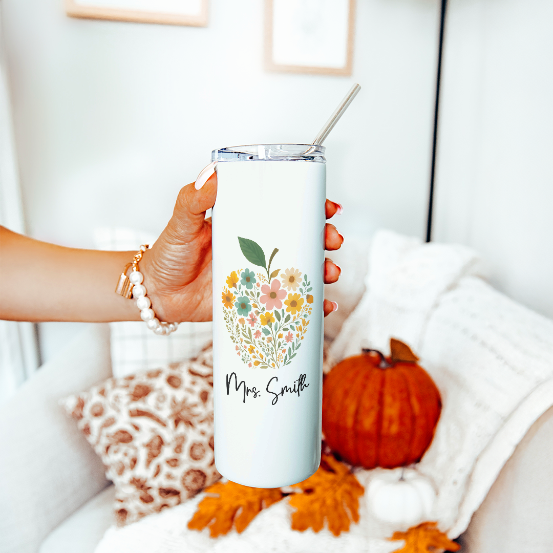Personalized Floral Apple Tumbler
