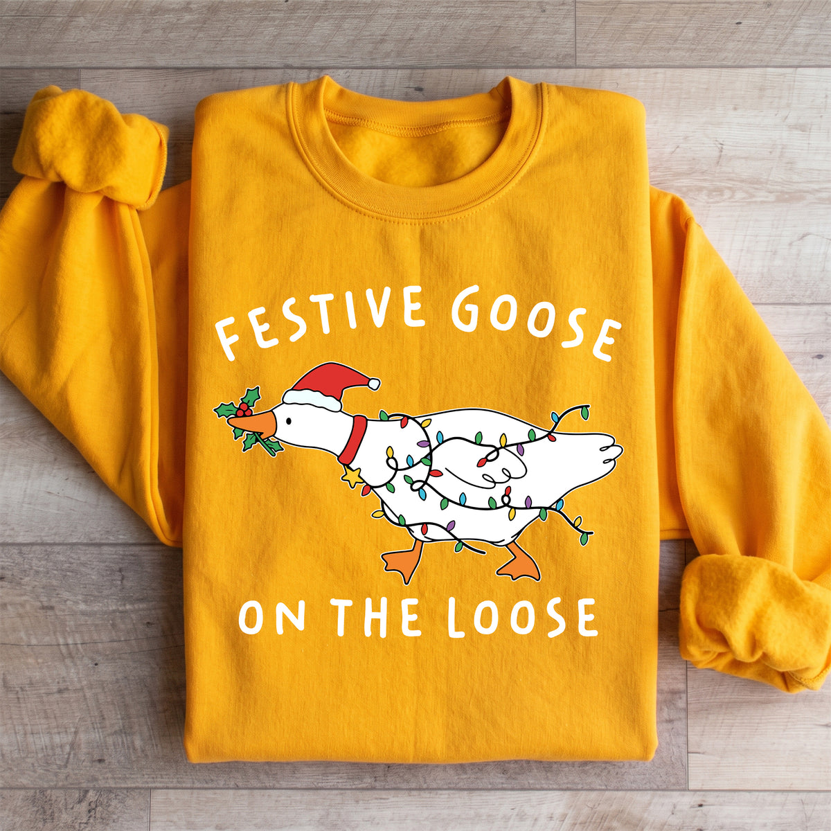 Sweat-shirt à col ras-du-cou « Malices des fêtes » amusant - oie festive en liberté