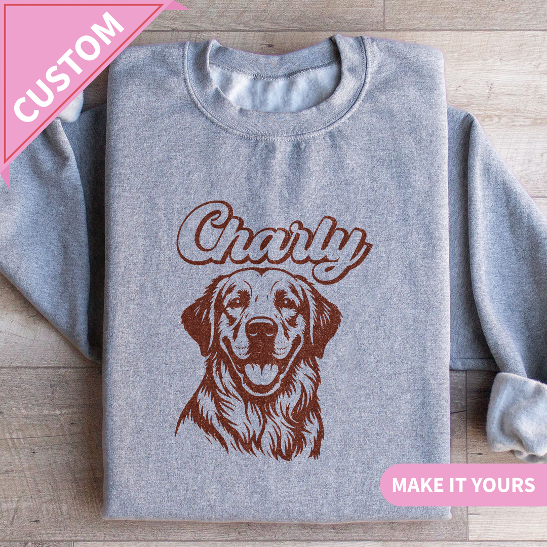 Custom Dog Face Pet Name & Outline Design Sweatshirt