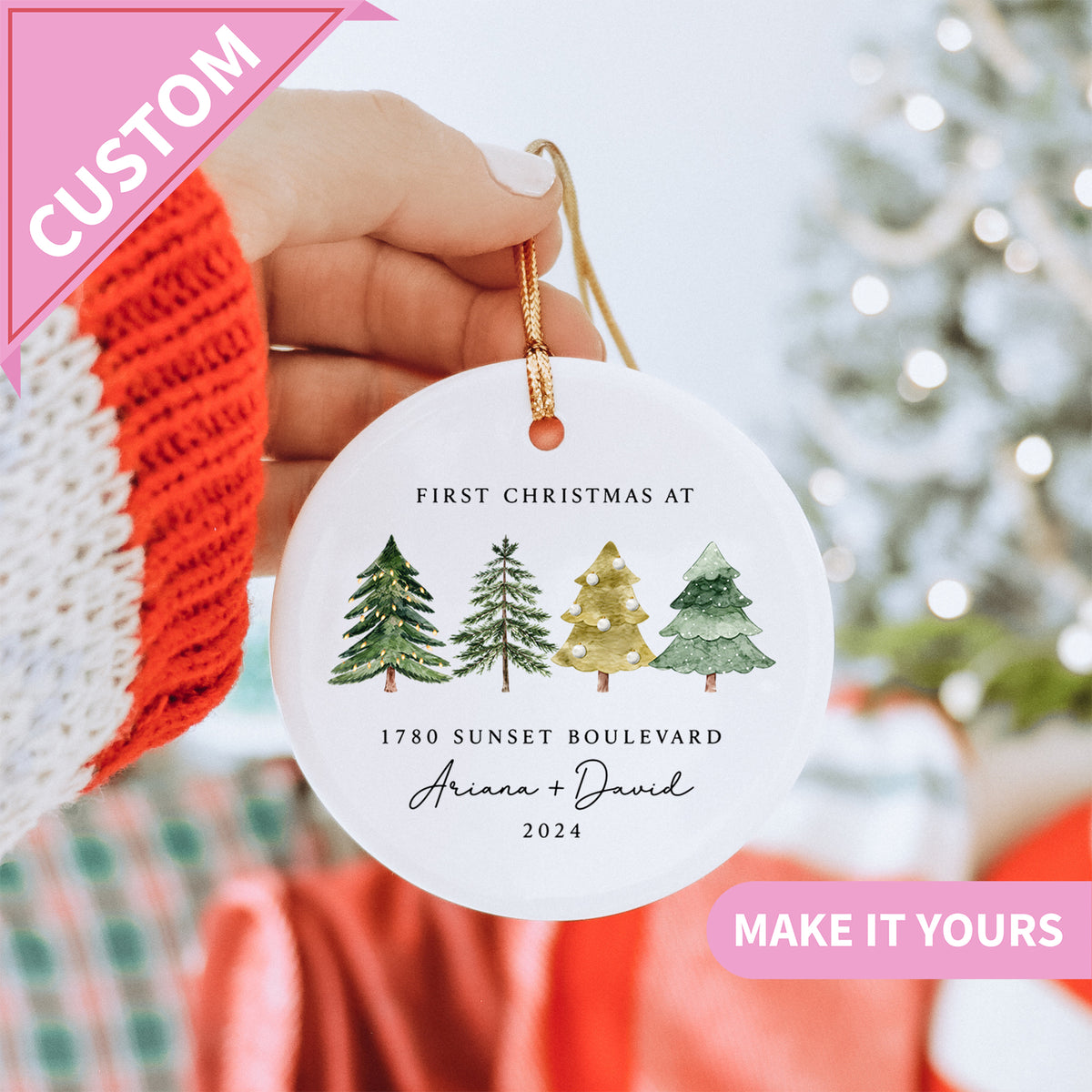 Personalisierbarer Weihnachtsbaumschmuck für unser erstes Weihnachten im neuen Zuhause