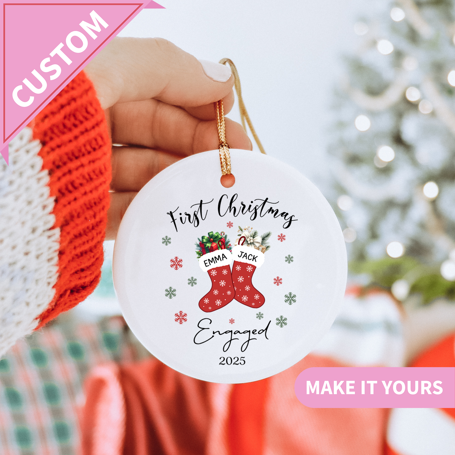 Personalized First Christmas Engaged Ornament