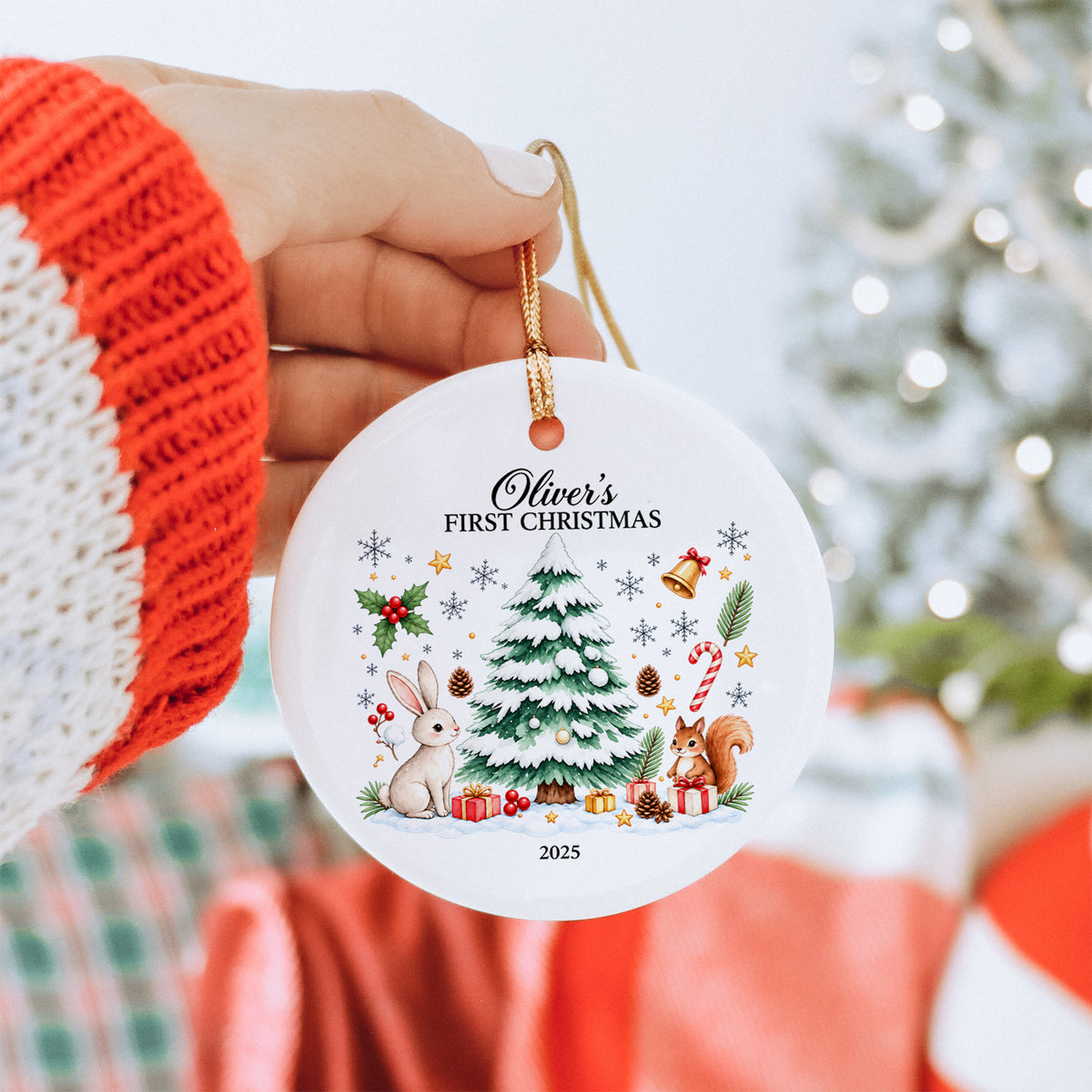 Personalisierter Weihnachtsbaumschmuck für das erste Weihnachtsfest des Babys