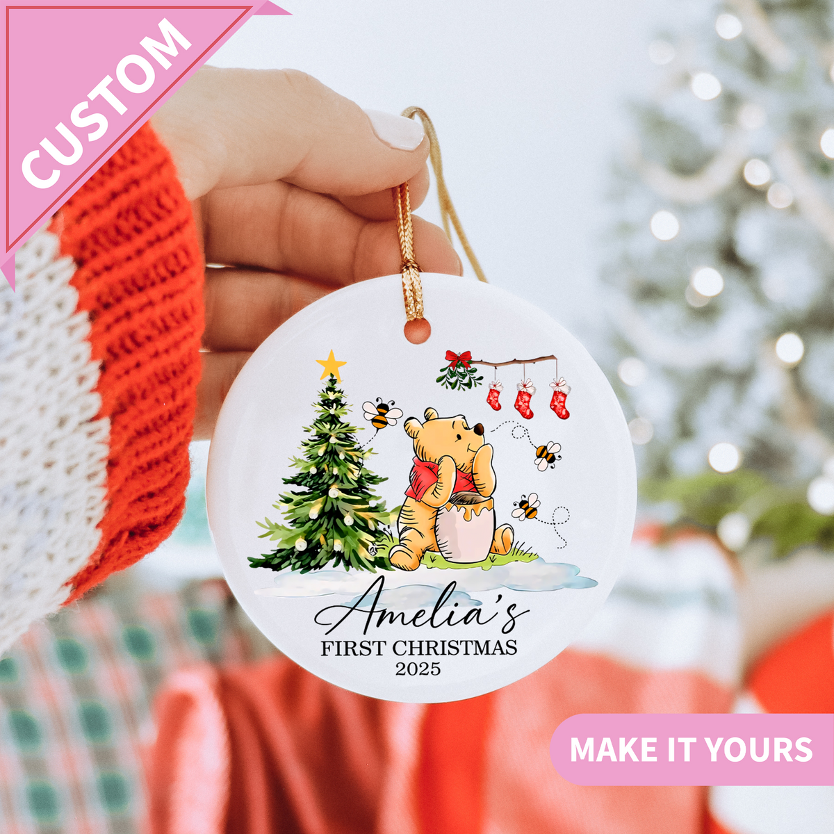 Personalized Baby's First Christmas Pooh Ornament