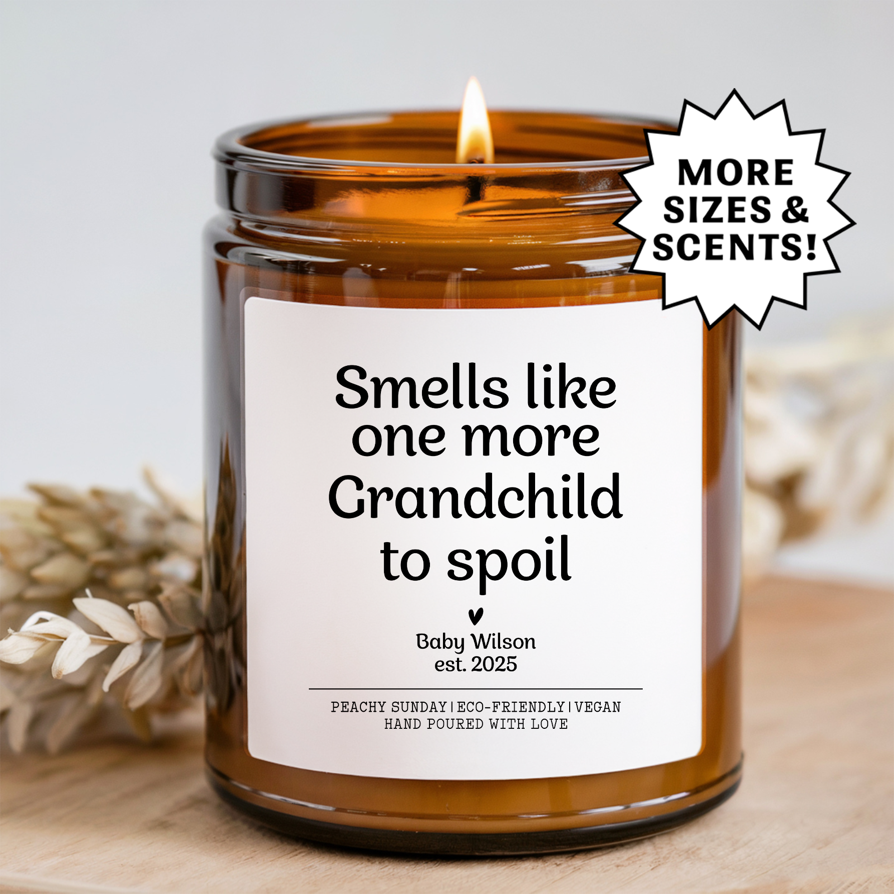 Personalized Smells Like Grandchild To Spoil Pregnancy Announcement Grandparent Gift Candle