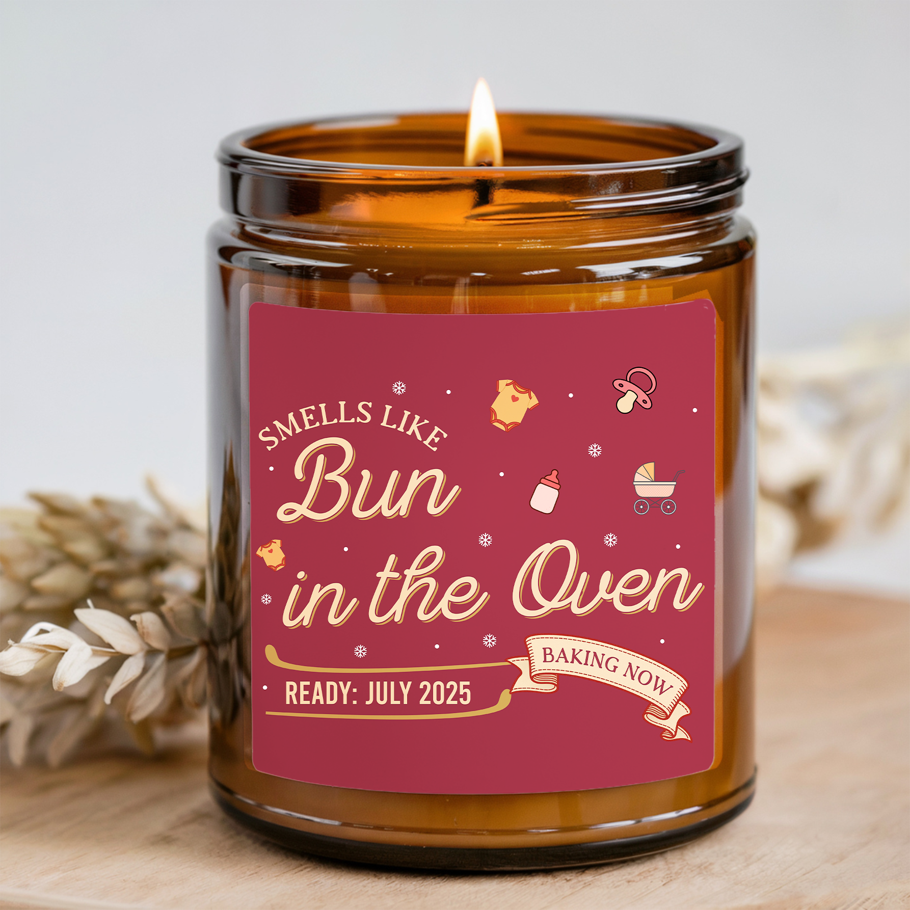 Custom Smells Like Bun in the Oven Baby Announcement Gift Candle