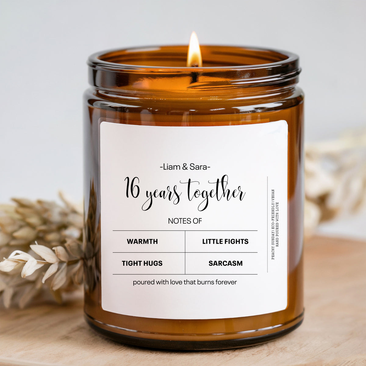 Personalized 16 Years Together Wax Anniversary Candle