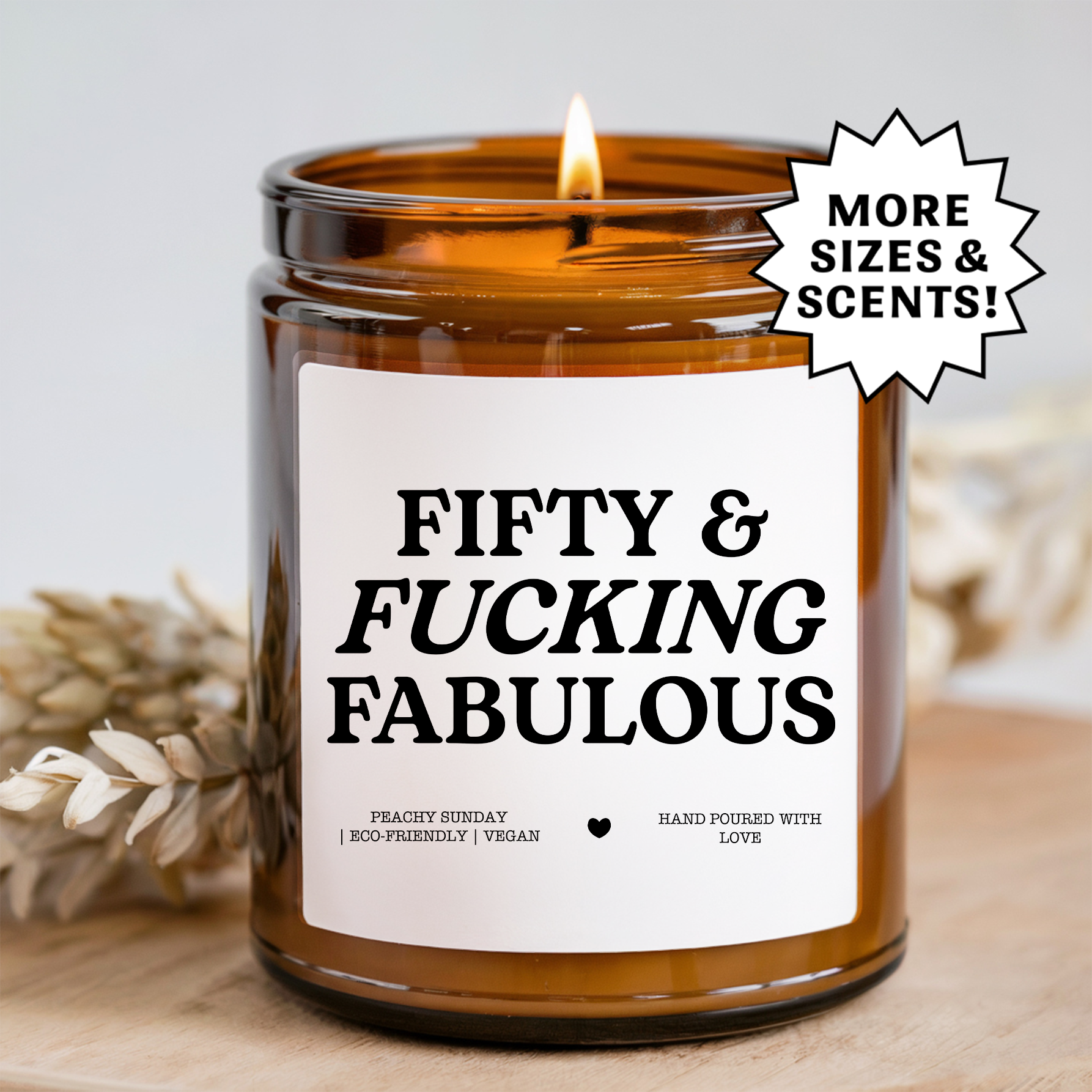 Fifty & Fabulous Funny 50th Birthday Gift for Her Candle