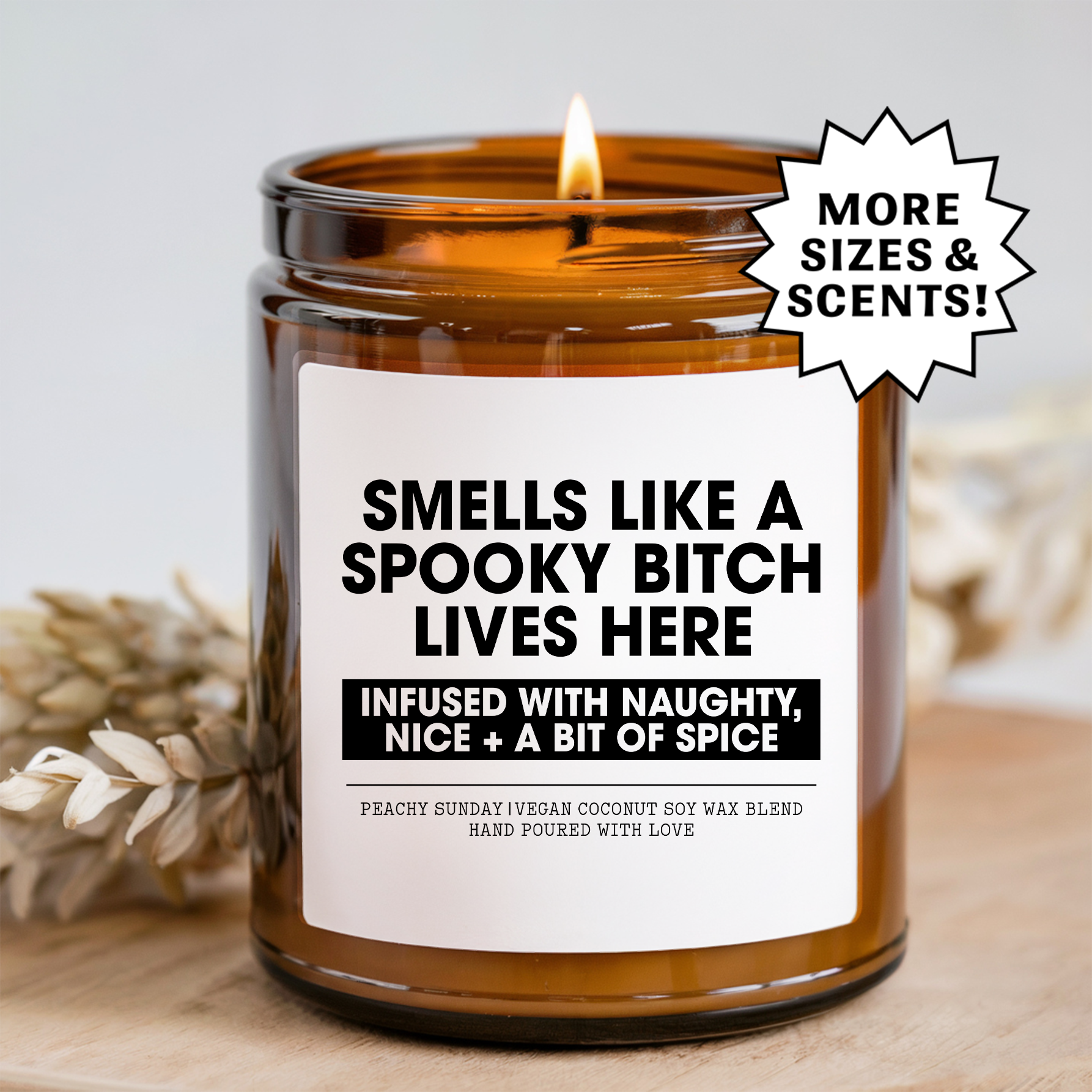 Smells Like A Spooky B*tch Lives Here Funny Halloween Gift Candle