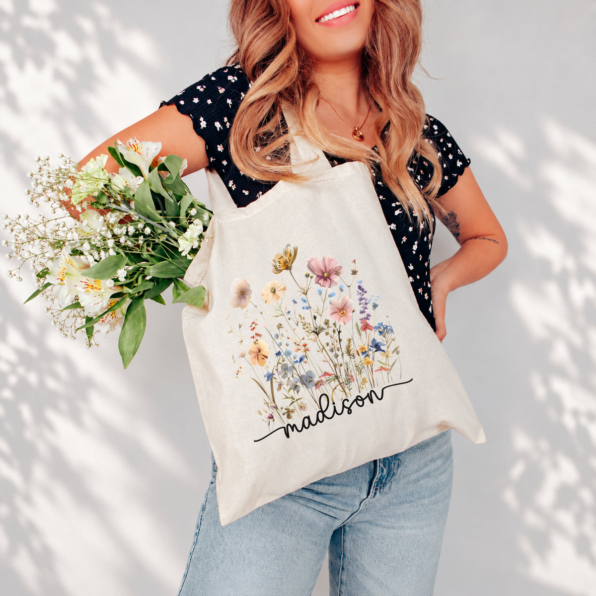Sac fourre-tout personnalisé à motif de fleurs sauvages