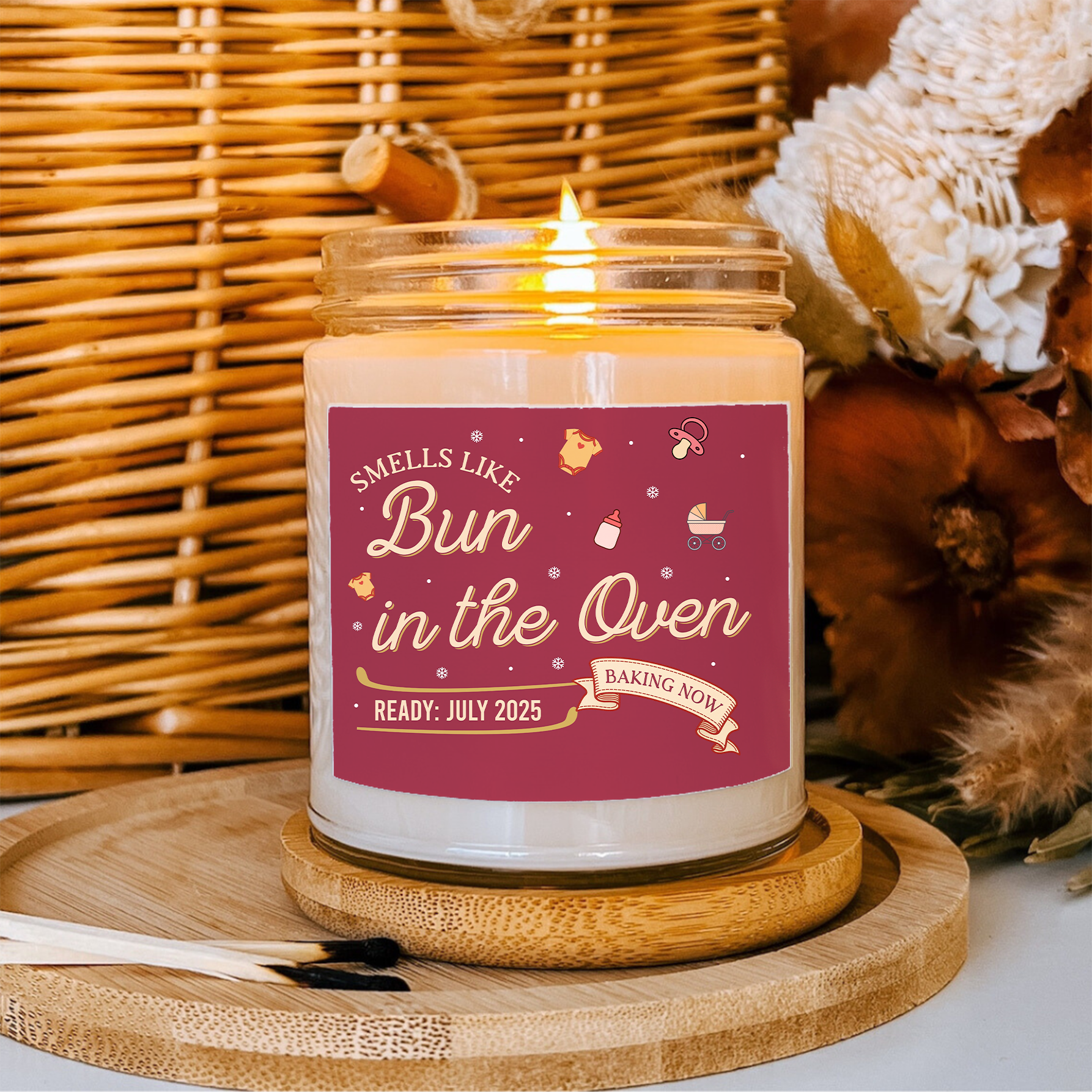 Custom Smells Like Bun in the Oven Baby Announcement Gift Candle