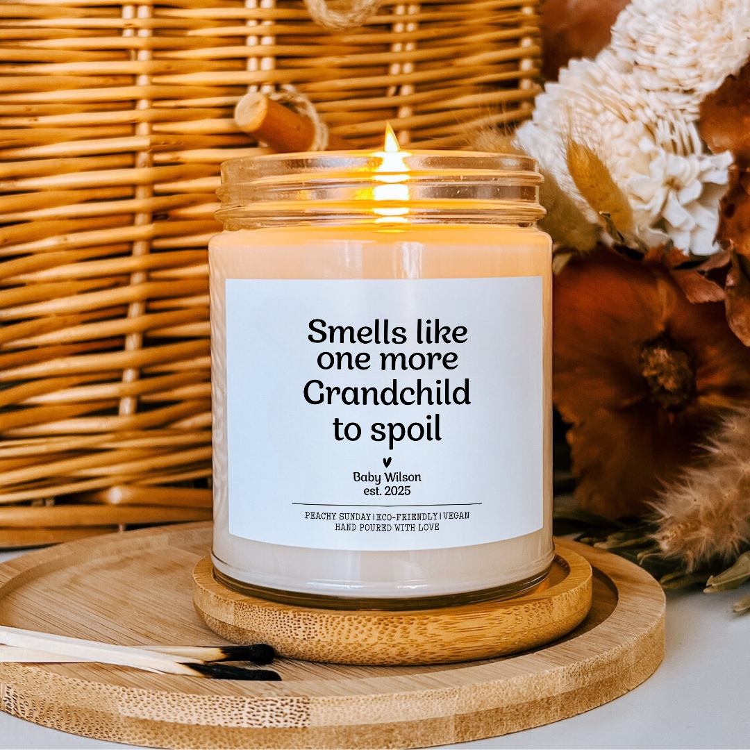 Personalized Smells Like Grandchild To Spoil Pregnancy Announcement Grandparent Gift Candle