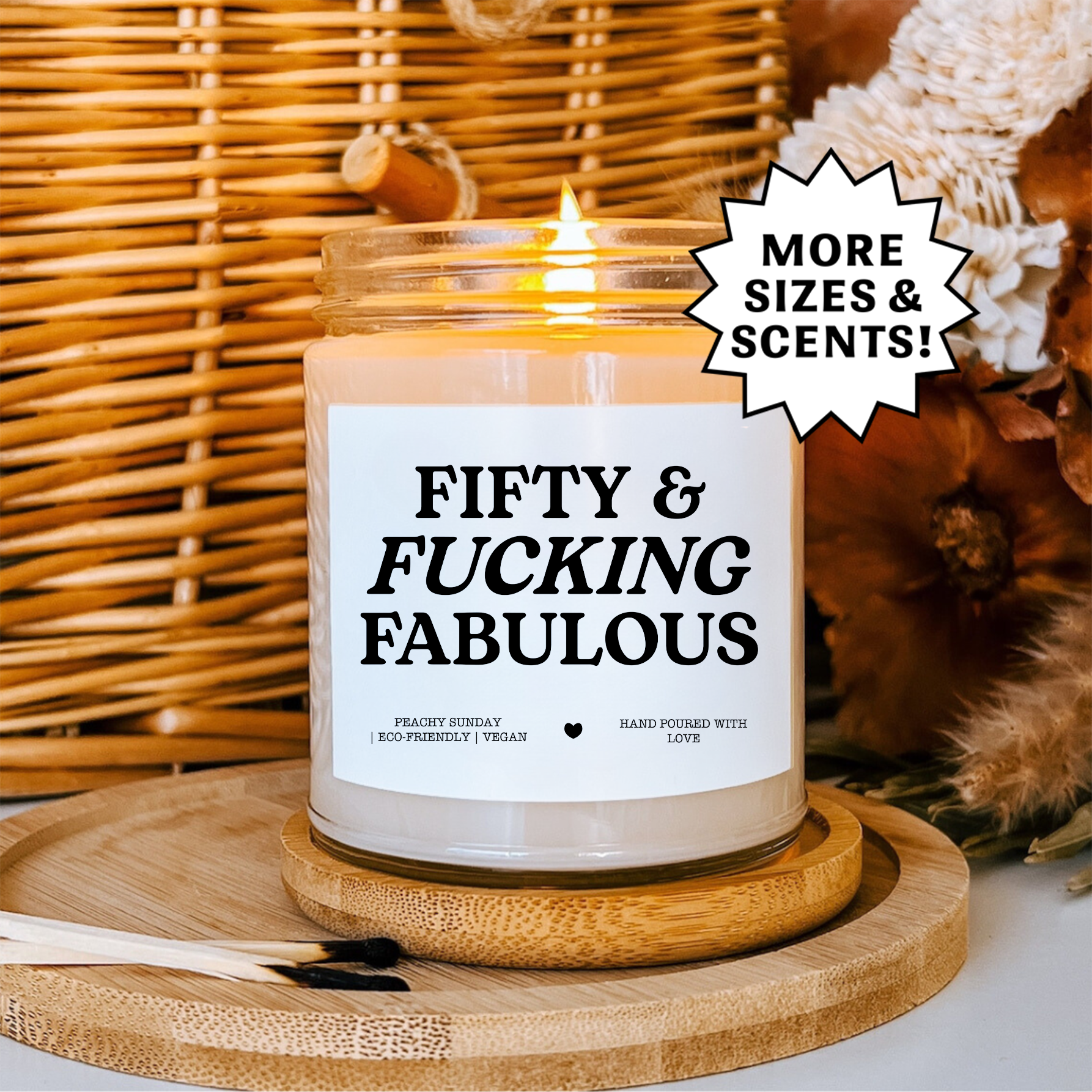 Fifty & Fabulous Funny 50th Birthday Gift for Her Candle