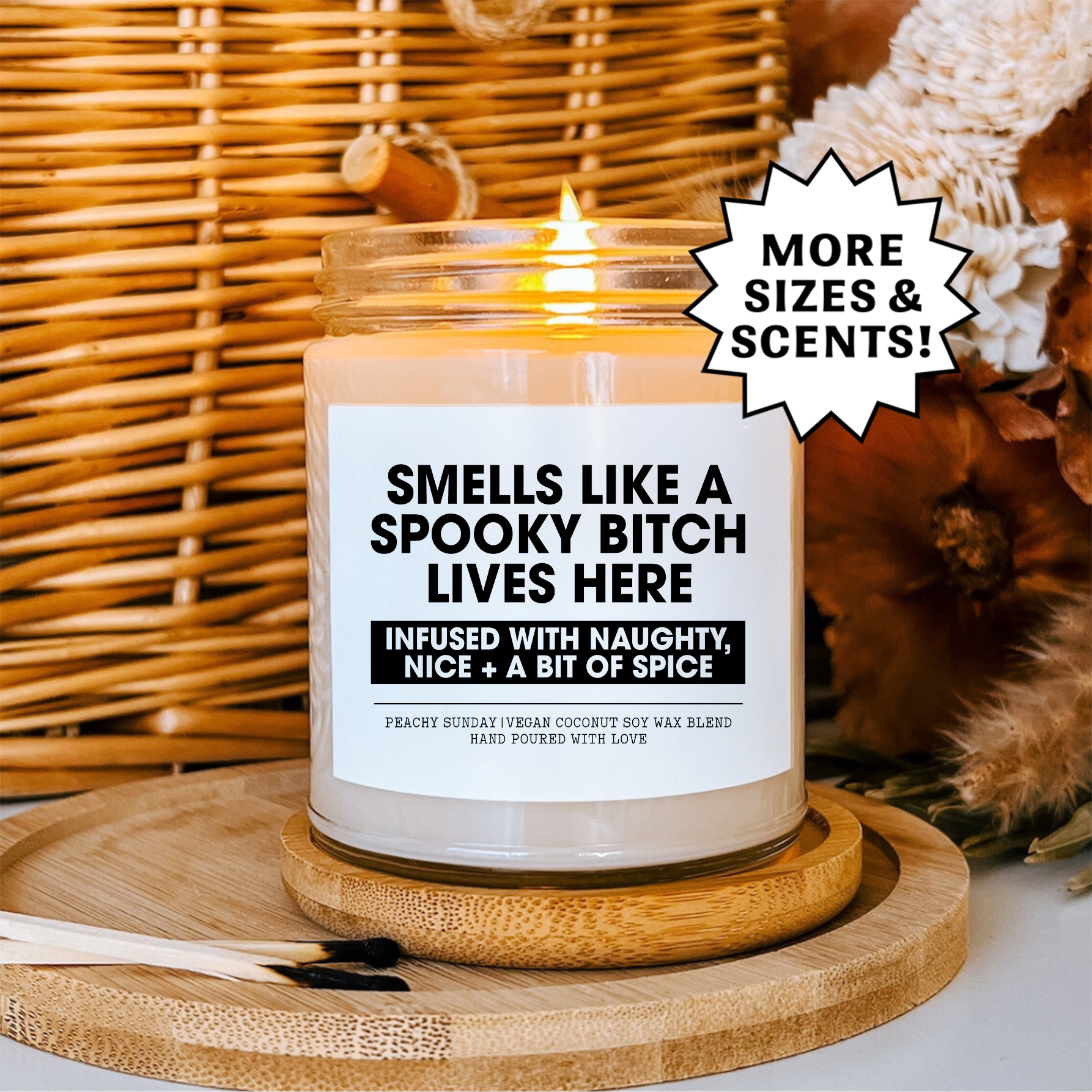 Smells Like A Spooky B*tch Lives Here Funny Halloween Gift Candle