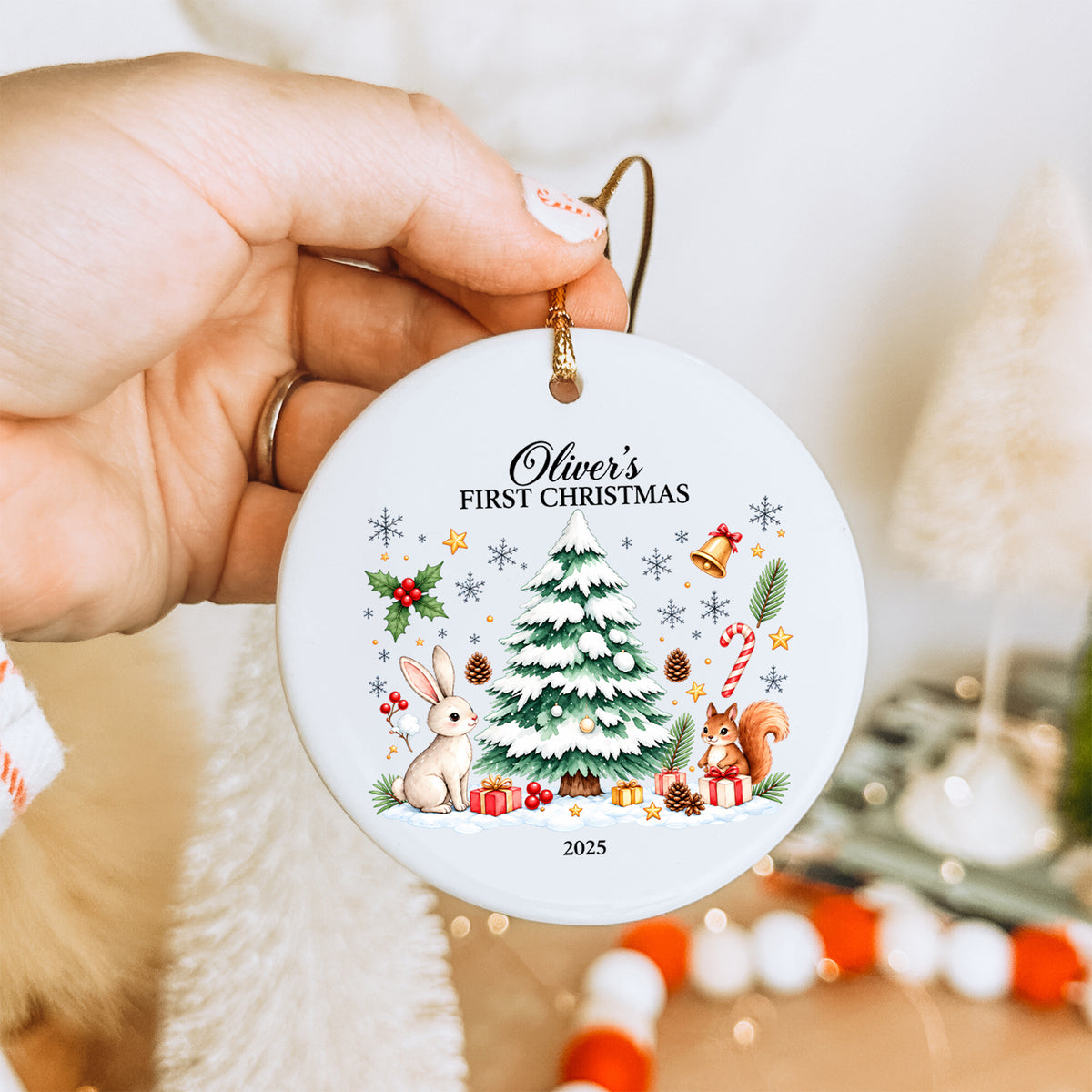 Personalisierter Weihnachtsbaumschmuck für das erste Weihnachtsfest des Babys