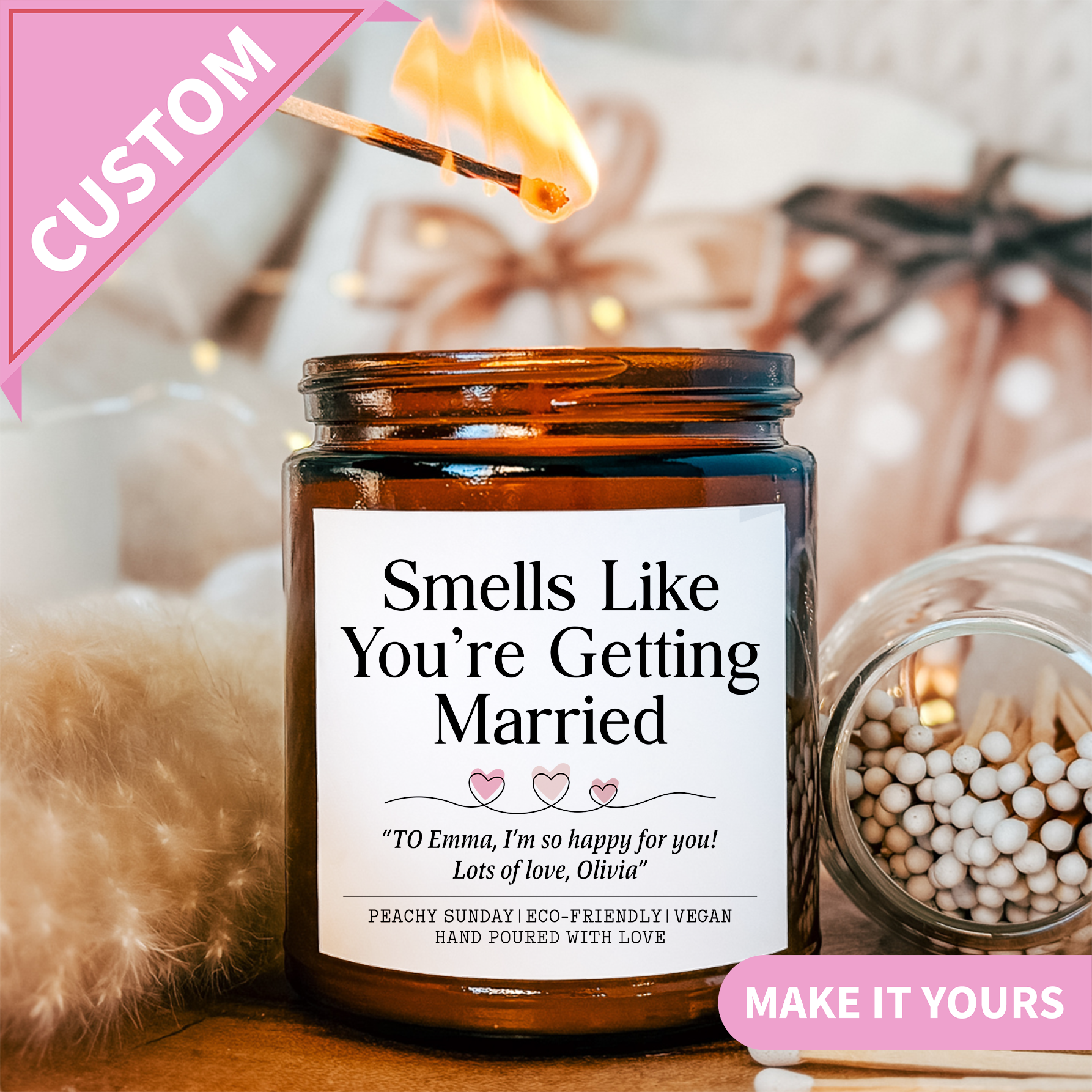 Personalized Smells Like You're Getting Married Wedding Gift For Bride To Be Candle