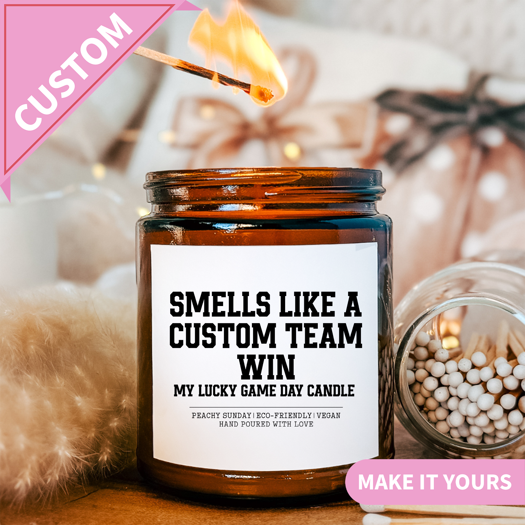 Personalized Smells Like A custom Team Win Candle