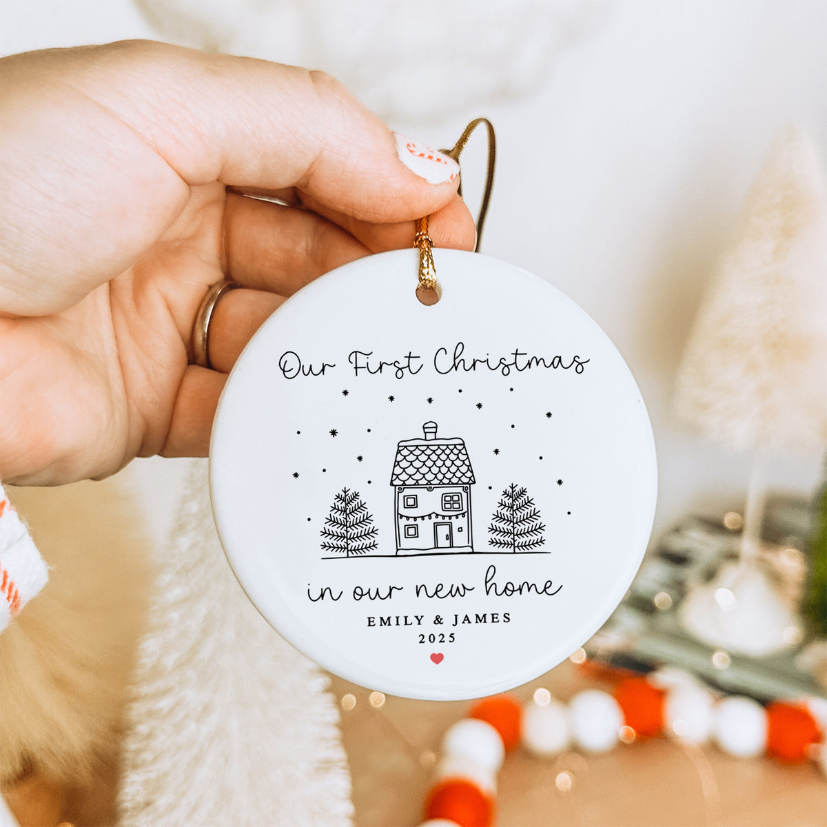 Personalisierter Anhänger zum ersten Weihnachten in unserem neuen Zuhause
