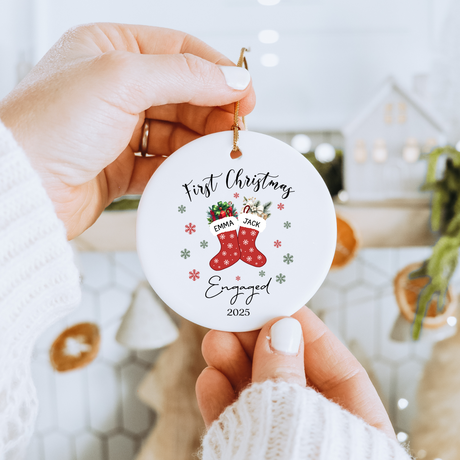 Personalized First Christmas Engaged Ornament
