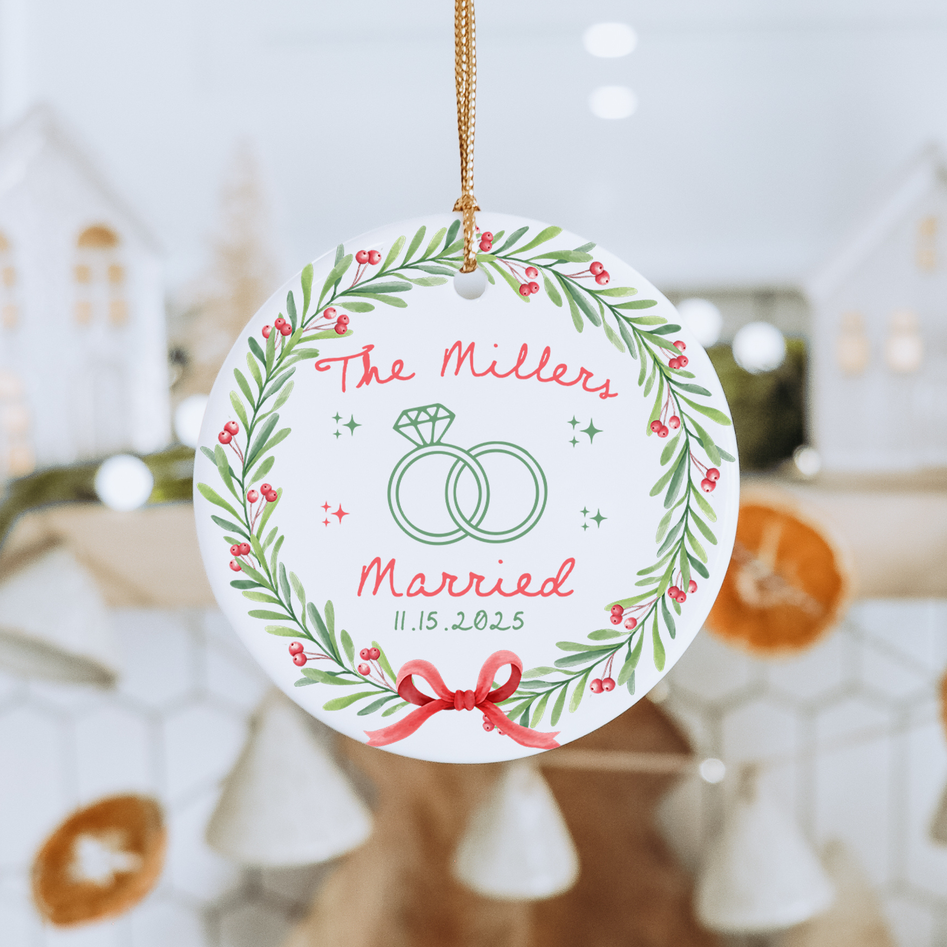 Personalized Wedding Ring Holiday Ornament