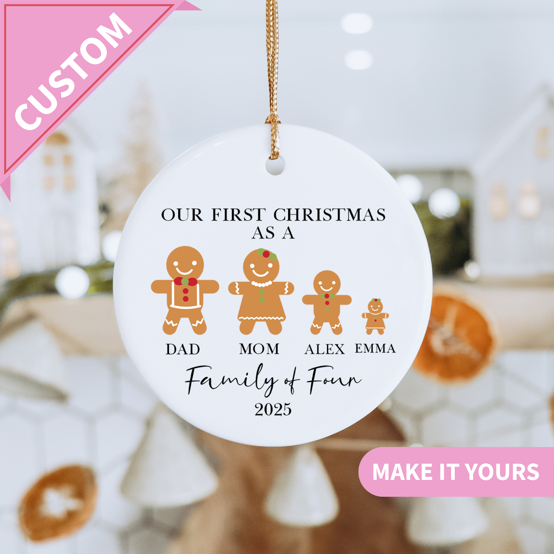 Personalized Family of Four First Christmas Ornament