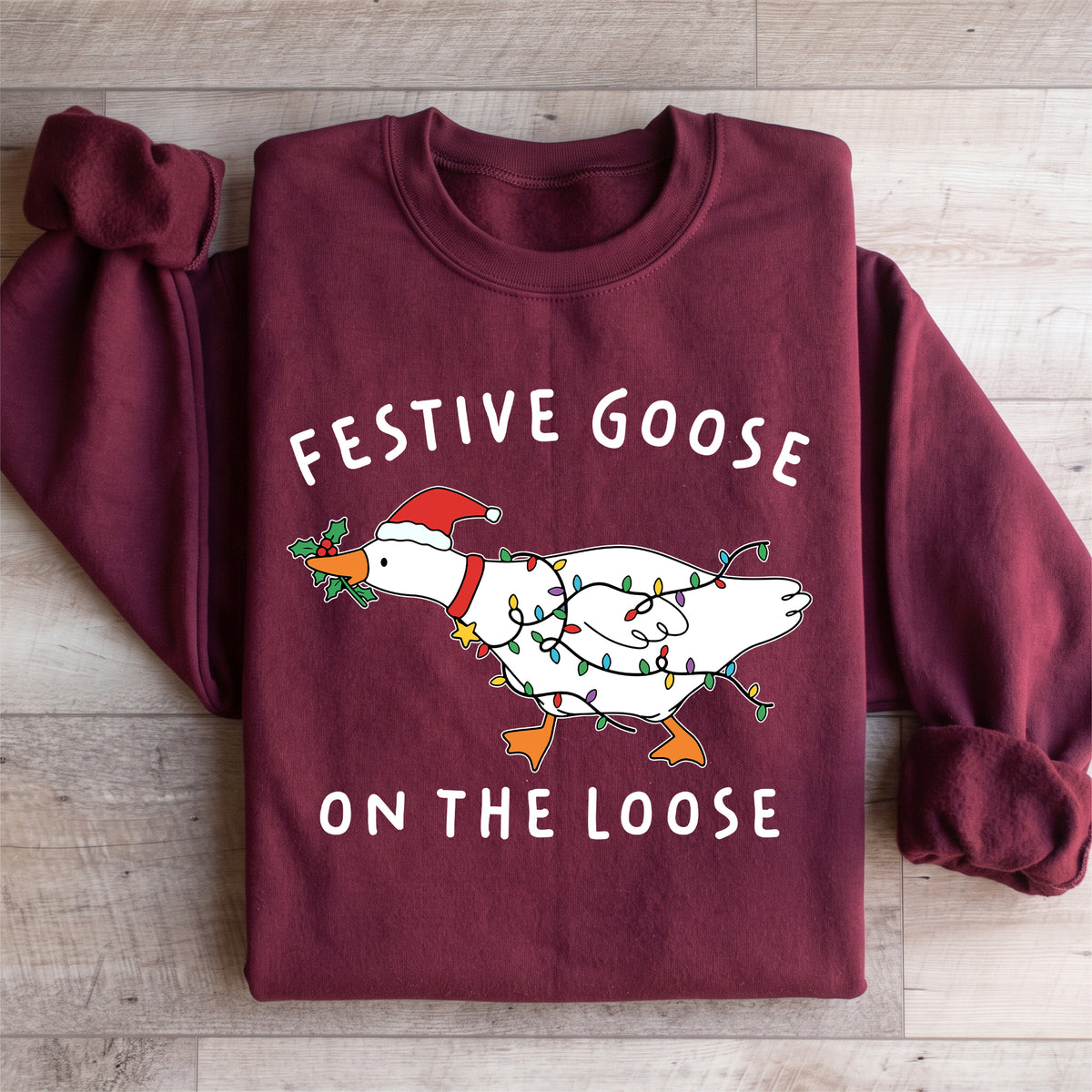 Sweat-shirt à col ras-du-cou « Malices des fêtes » amusant - oie festive en liberté