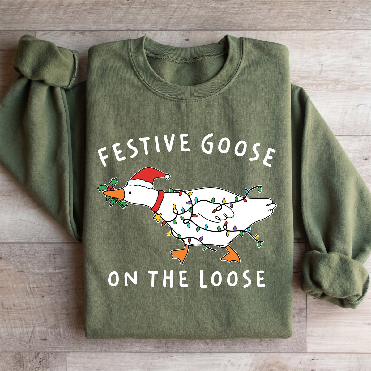 Sweat-shirt à col ras-du-cou « Malices des fêtes » amusant - oie festive en liberté
