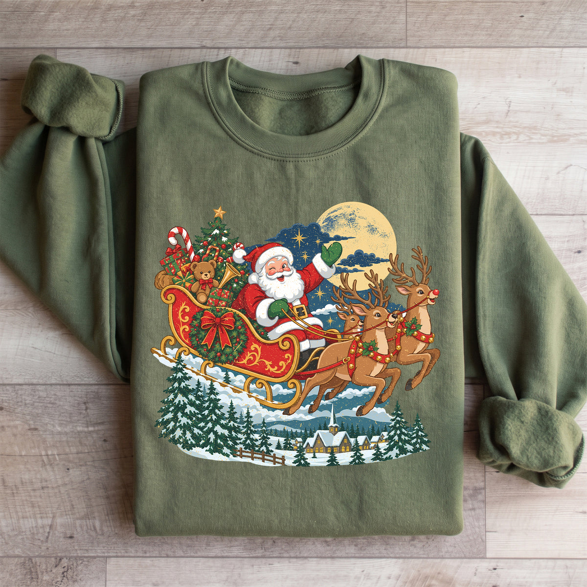 Sudadera navideña Vintage Santa Sleigh