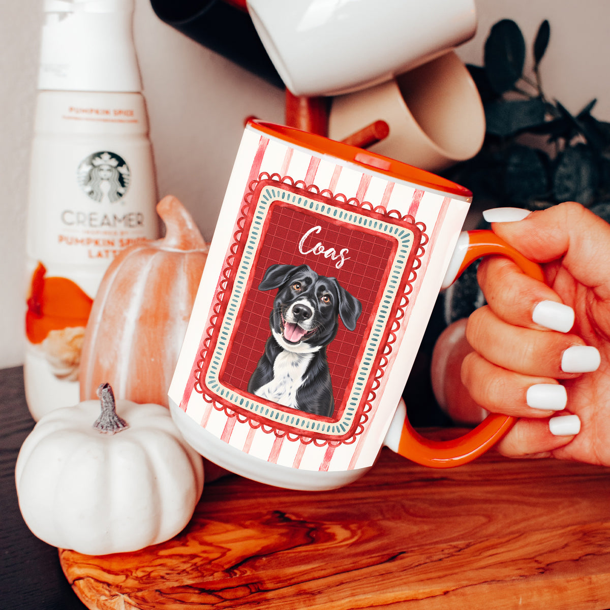 Personalisierte Tasse mit Haustierfoto im Aquarellstil