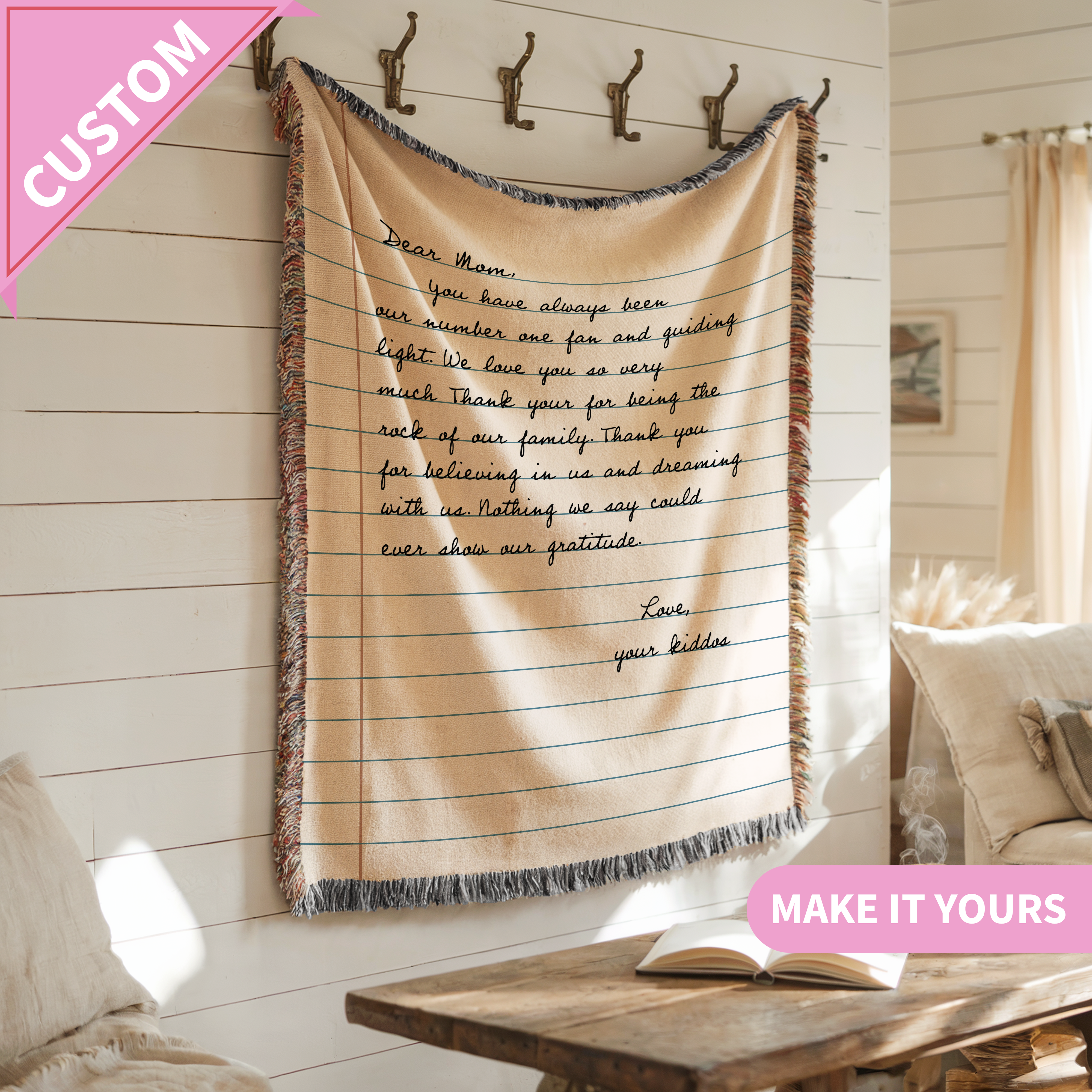 Personalized Letter Handwriting Mom Valentines Gift Woven Blanket